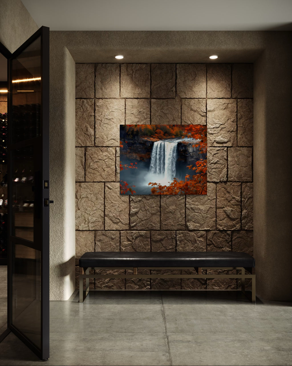 Autumn Waterfall Landscape Museum Print