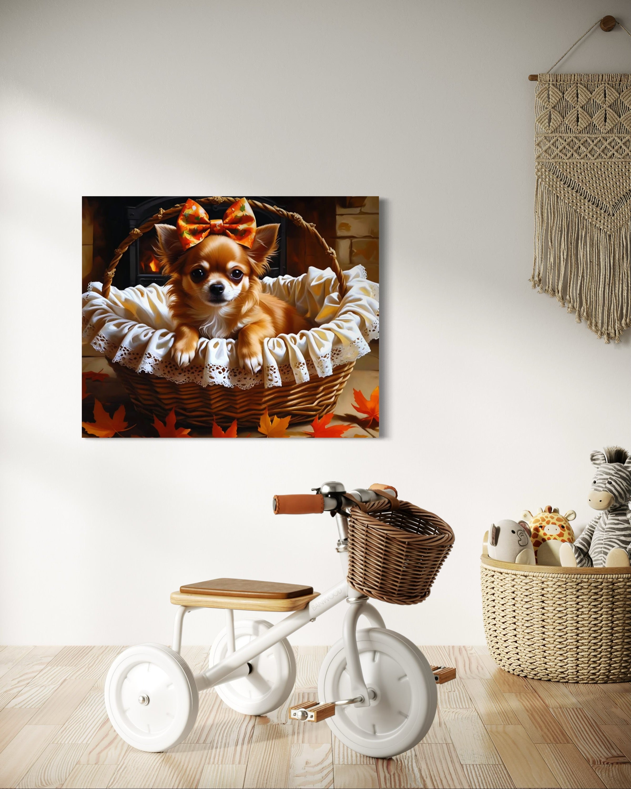 Autumn Chihuahua with Bow in Basket