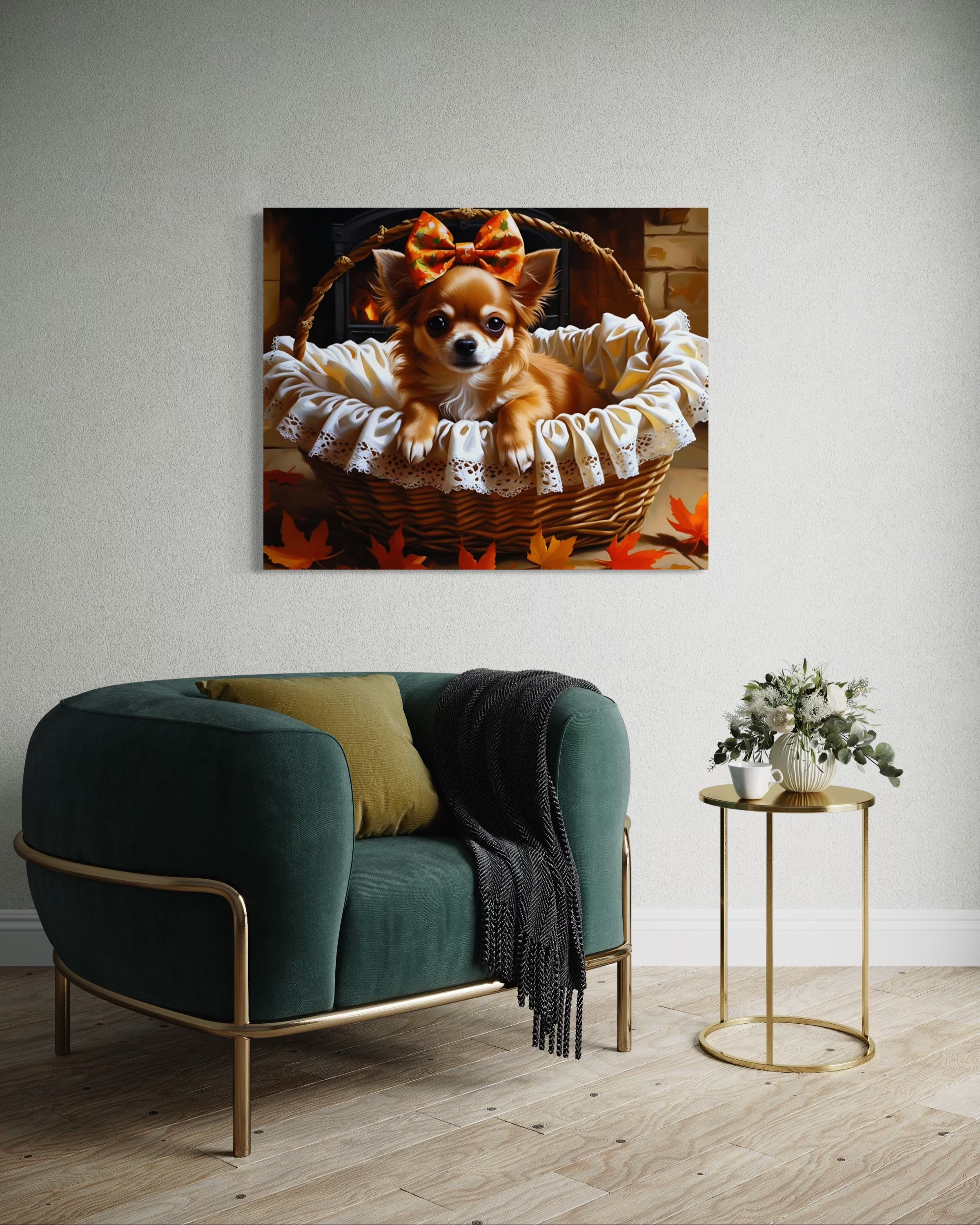 Autumn Chihuahua with Bow in Basket