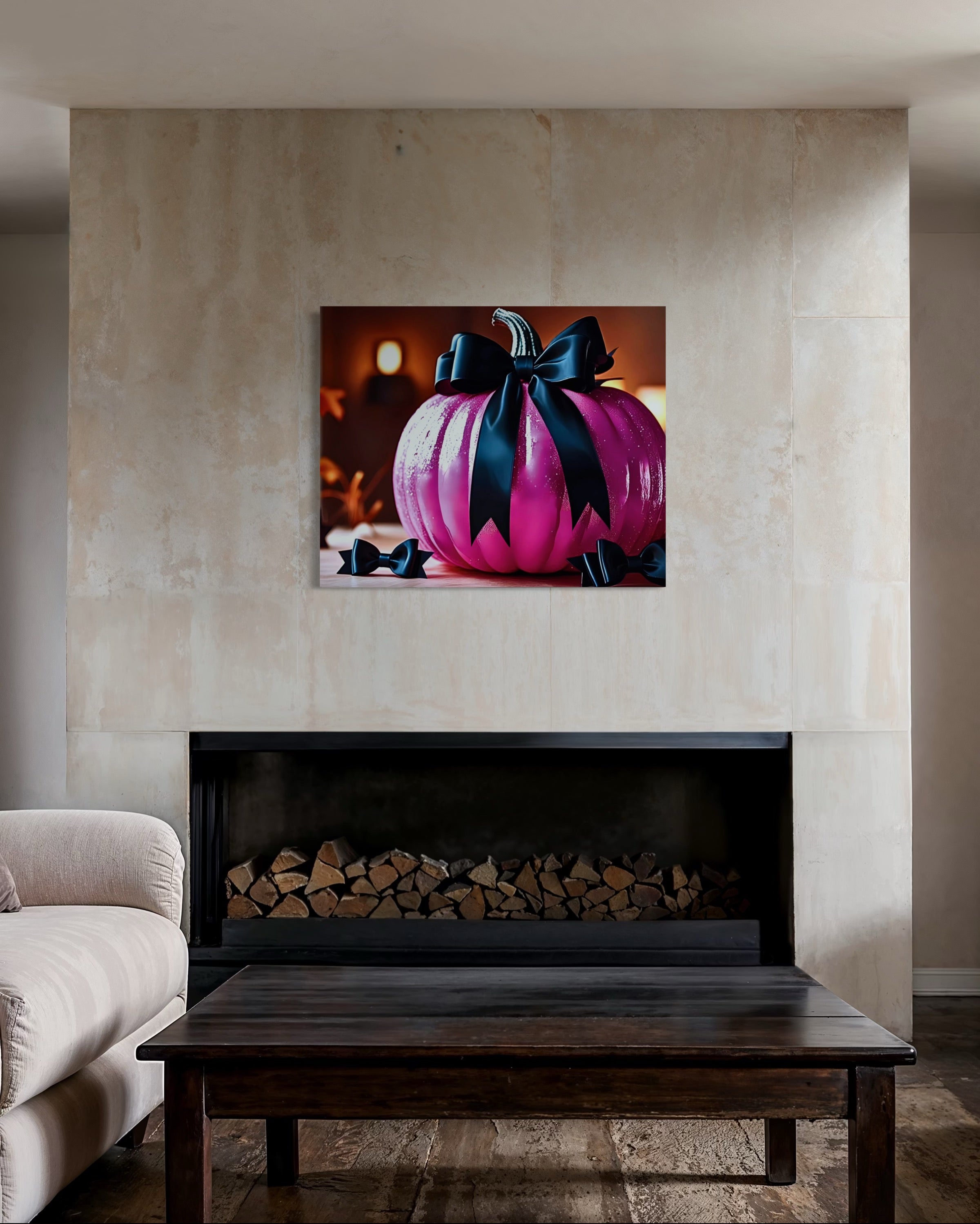 Hot Pink Pumpkin with Black Satin Bow Museum Print