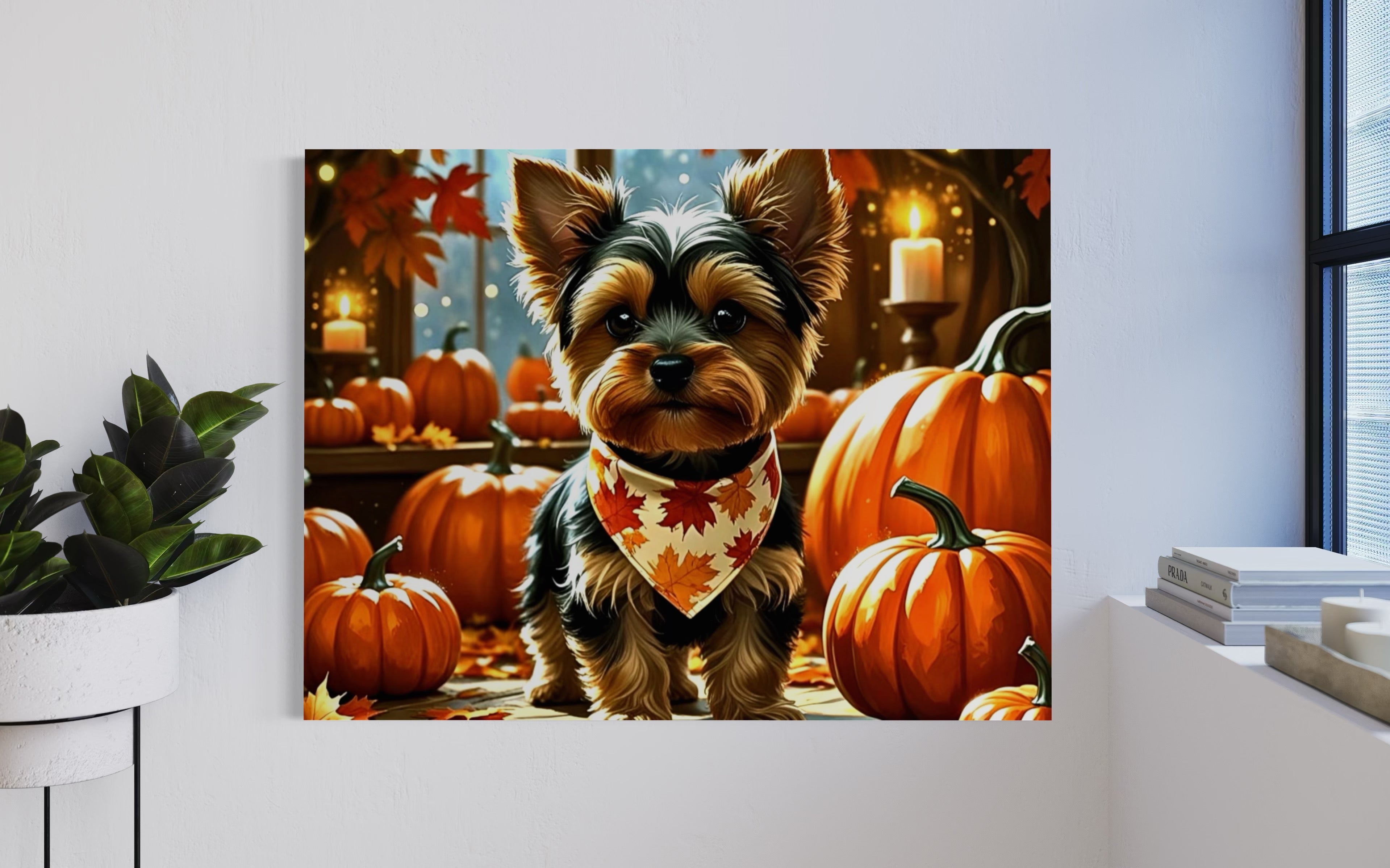 Yorkie cozy in the Fall