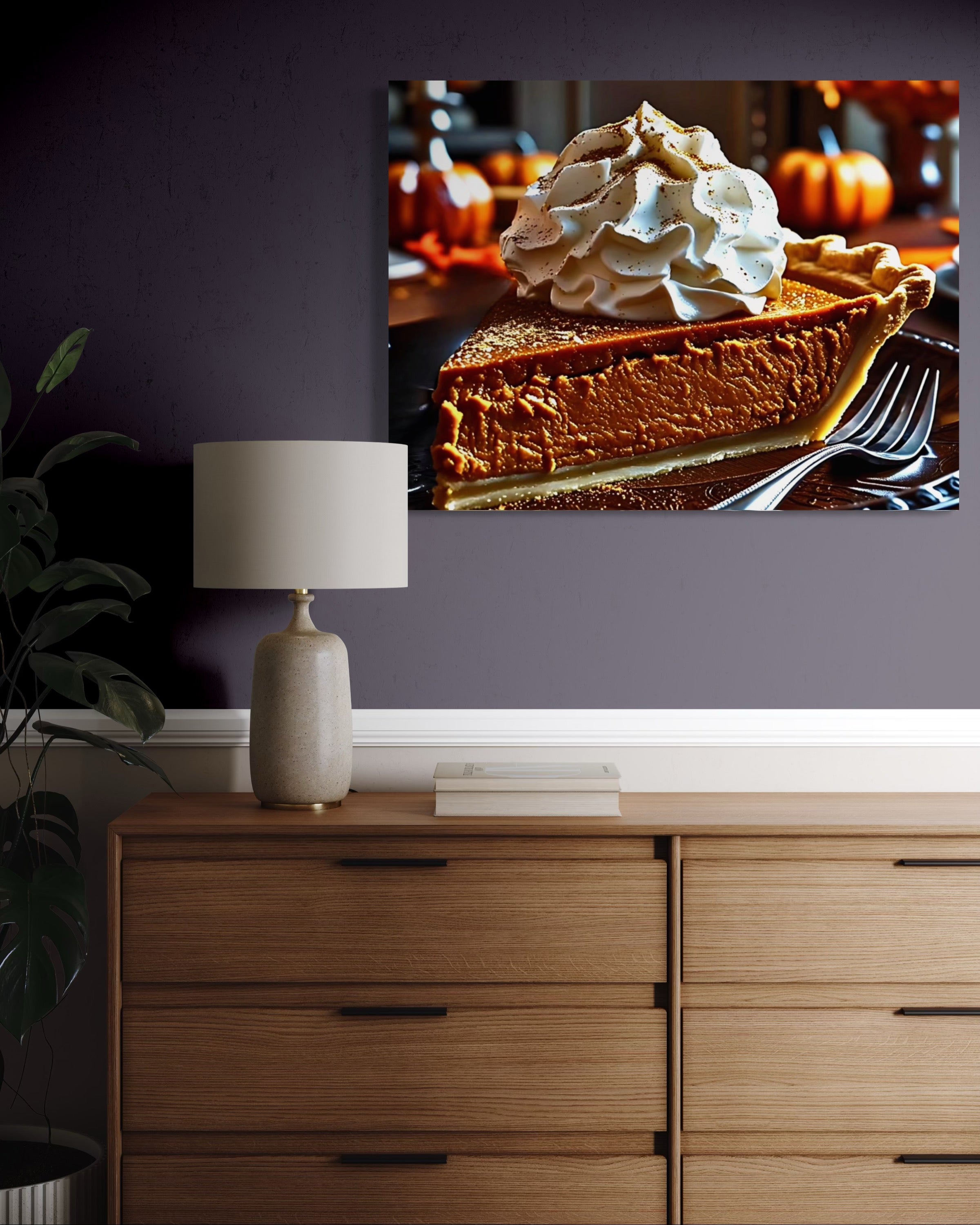 Pumpkin Pie Slice topped with Whipped Cream and Nutmeg