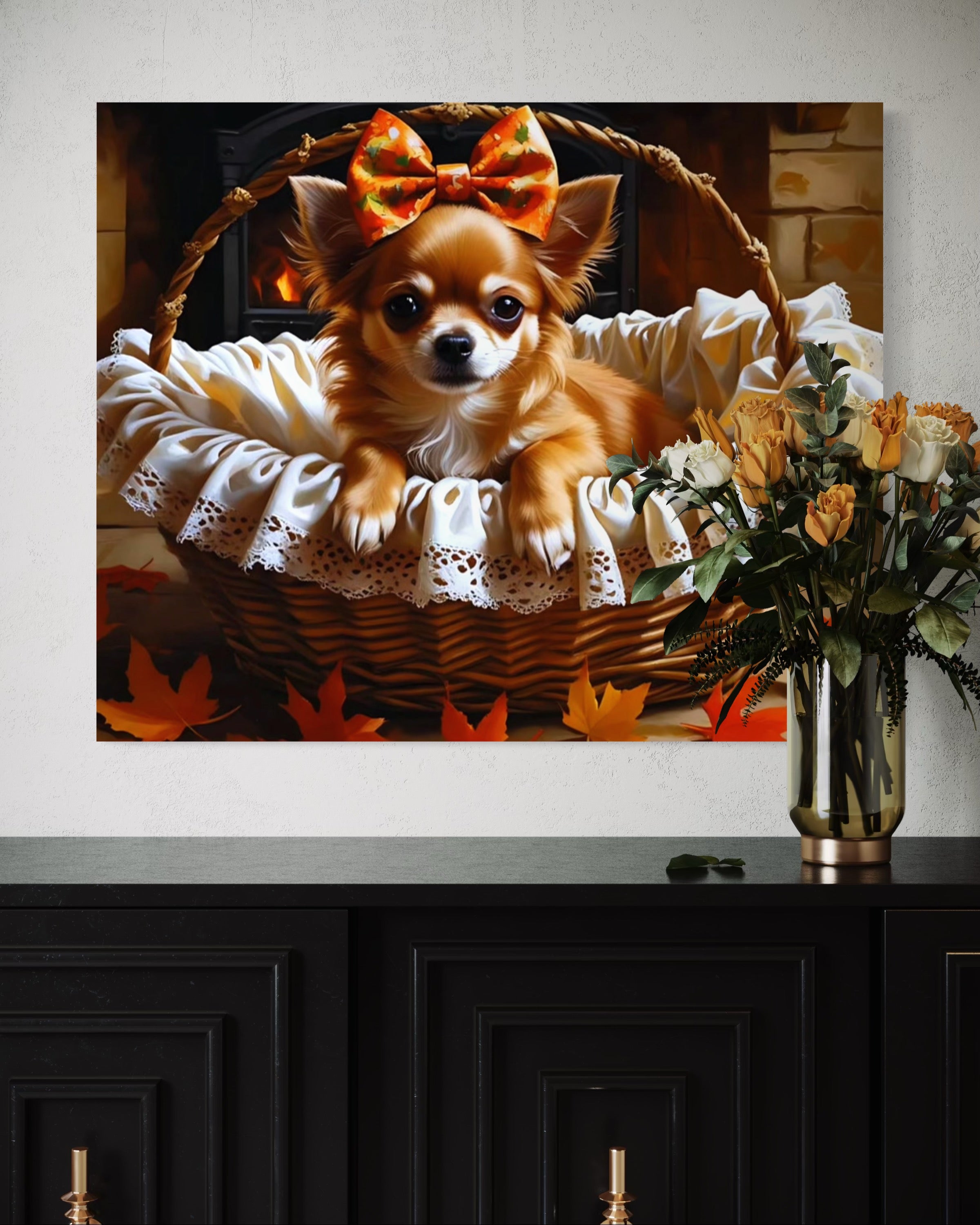 Autumn Chihuahua with Bow in Basket