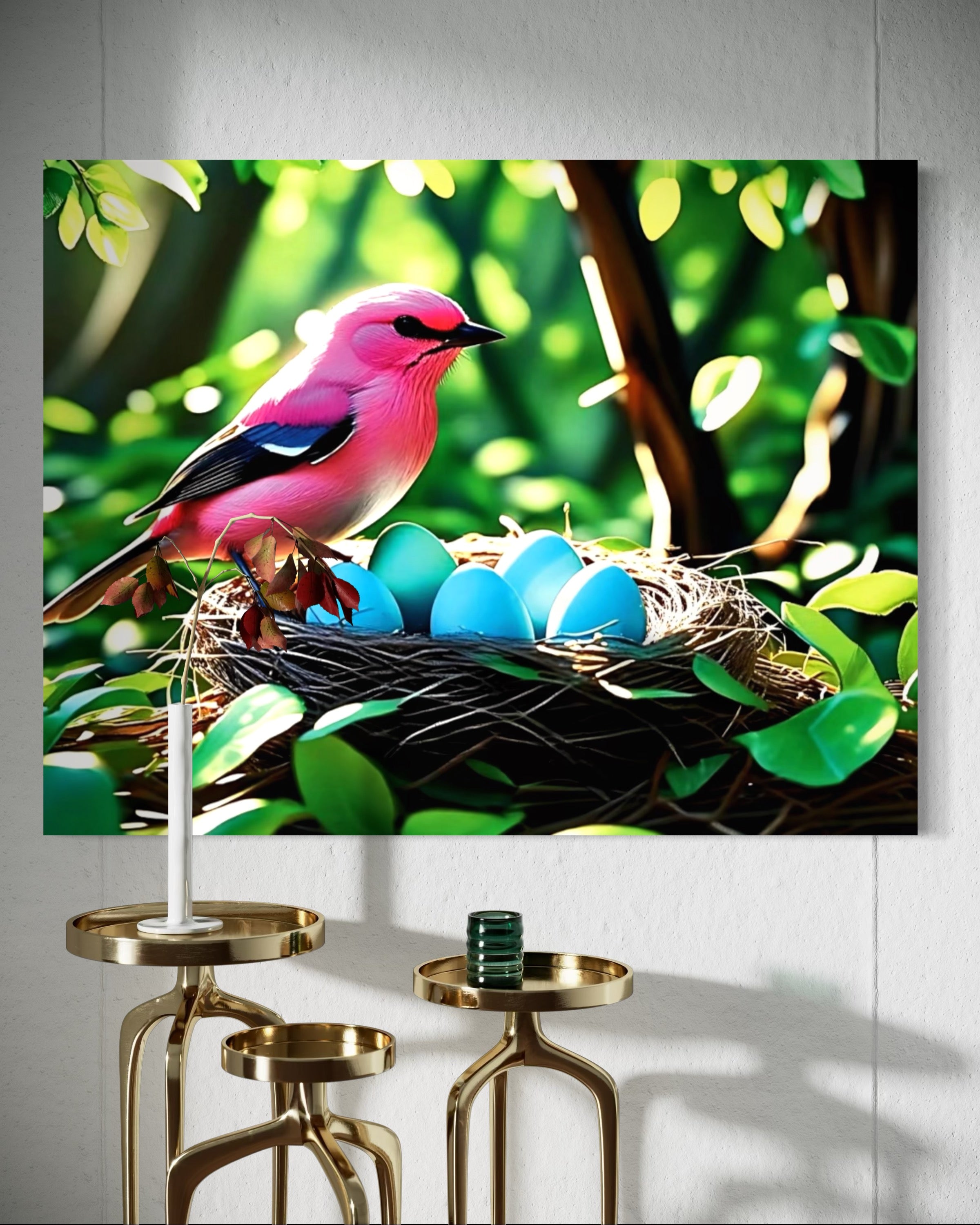 Bubblegum Bird with Blue Egg Nest Museum Print