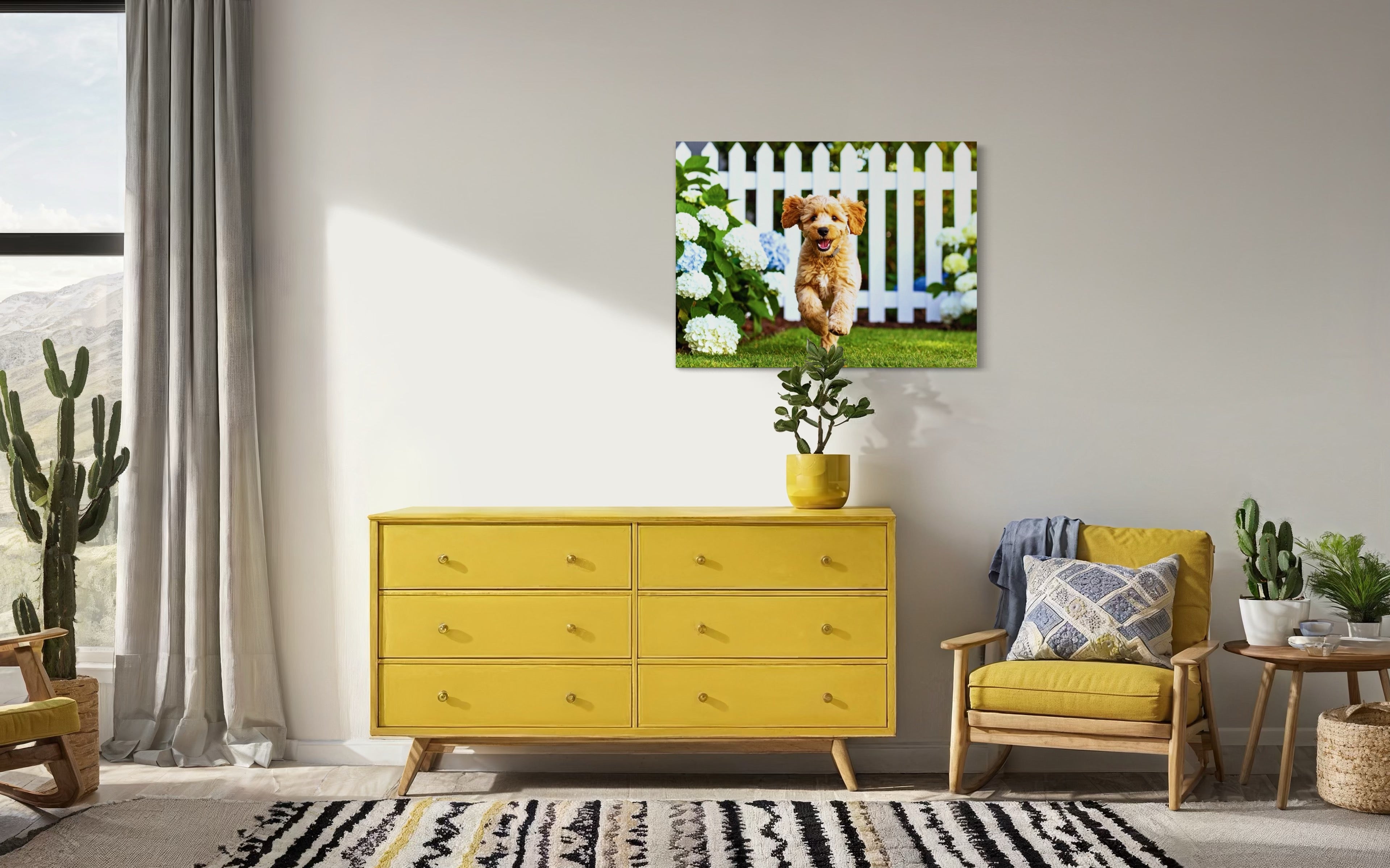 Goldendoodle Puppy Hydrangea Garden Museum Print