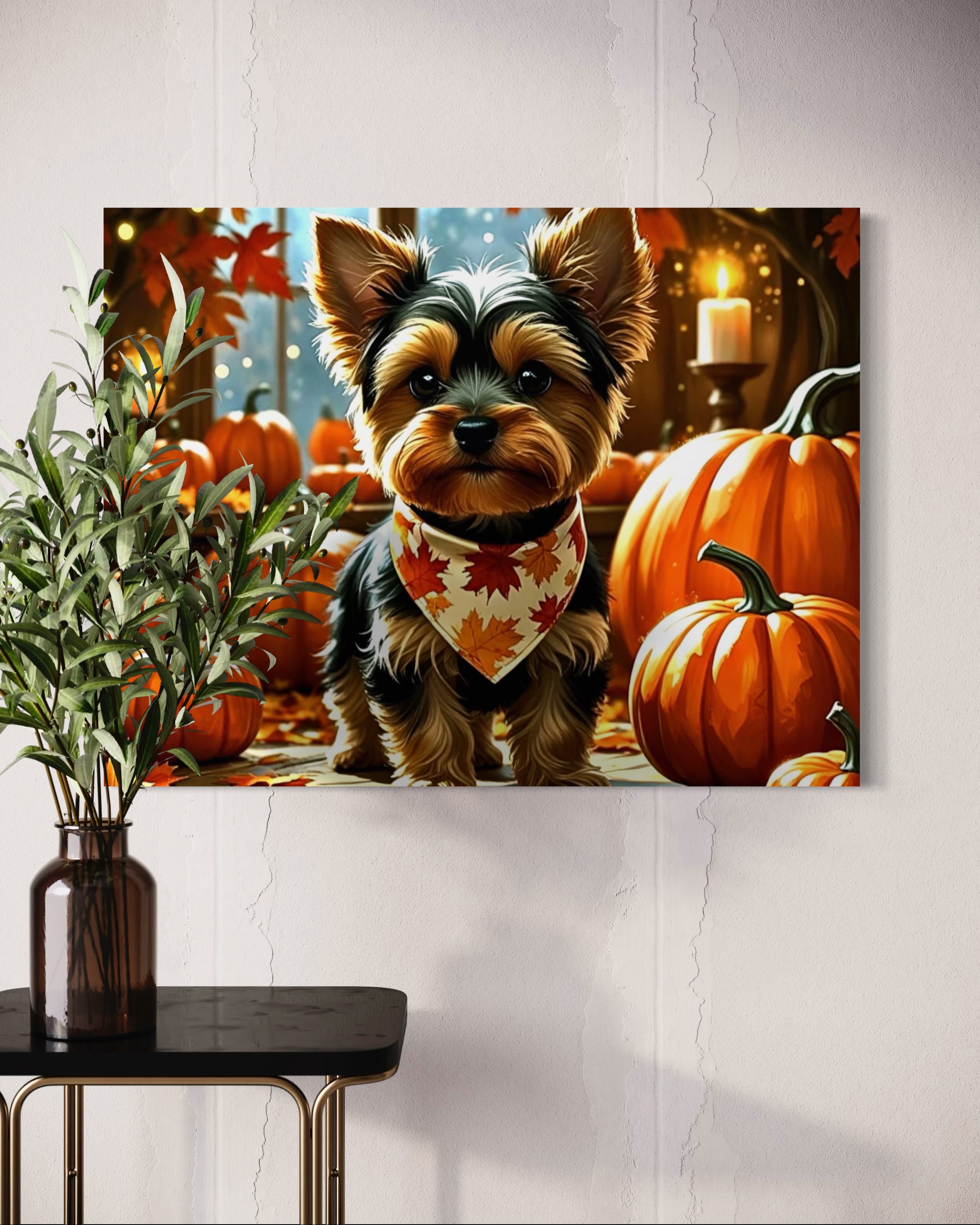 Yorkie cozy in the Fall