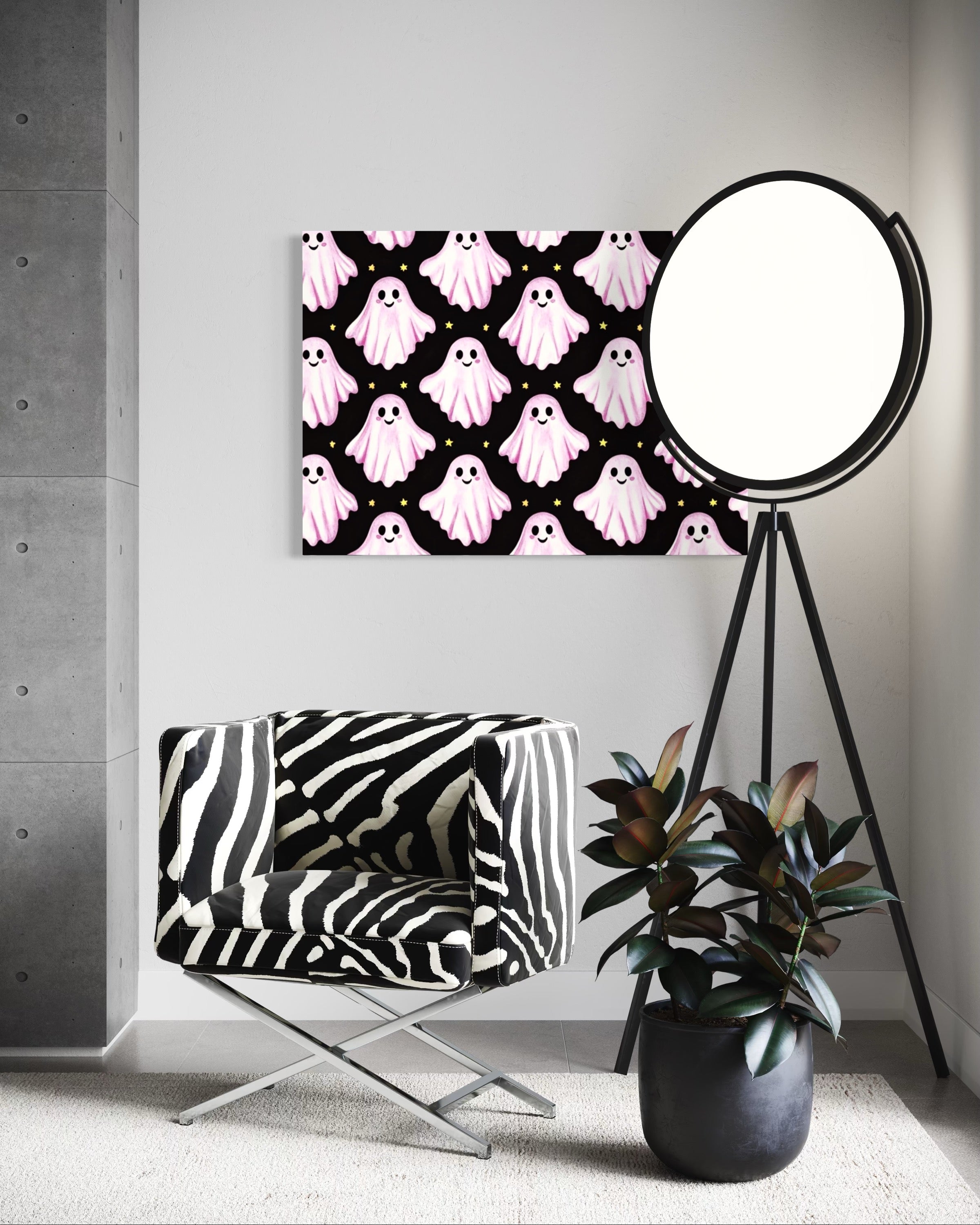 Pink Ghost Pattern on Black