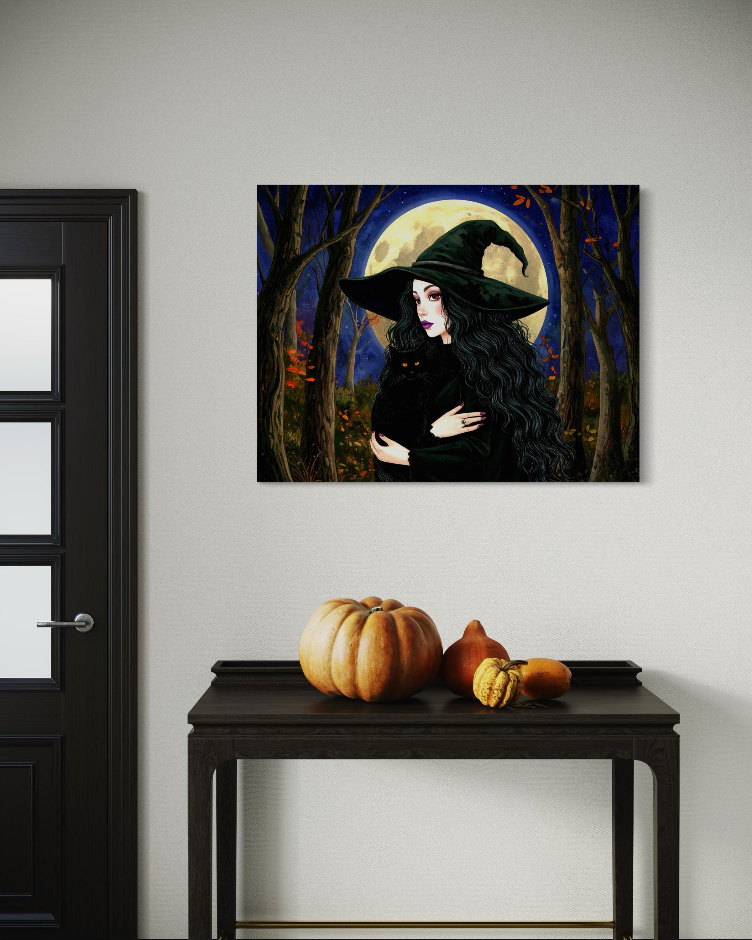 Witch and Cat in Moonlight