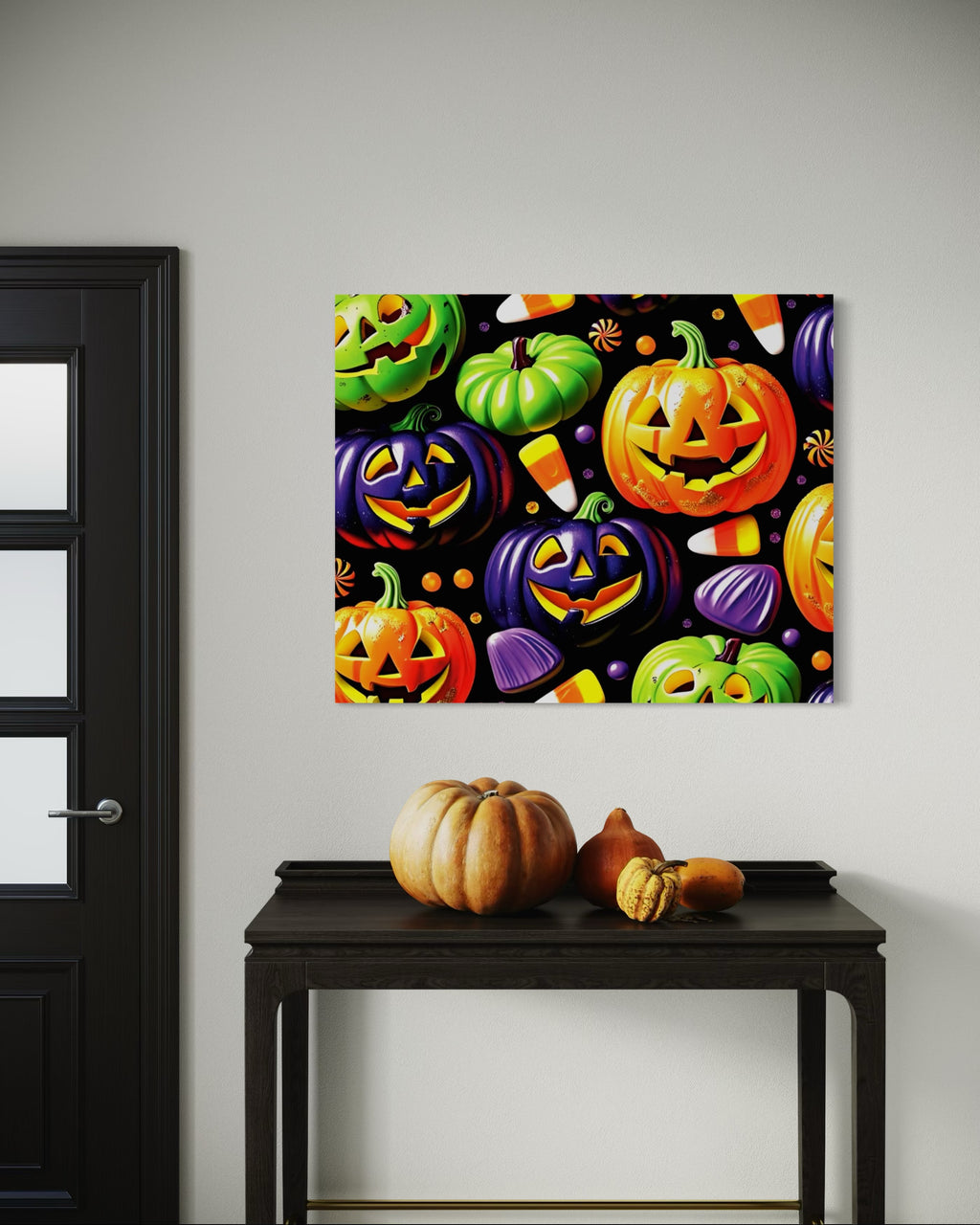 Candy and Pumpkins Pattern on Black