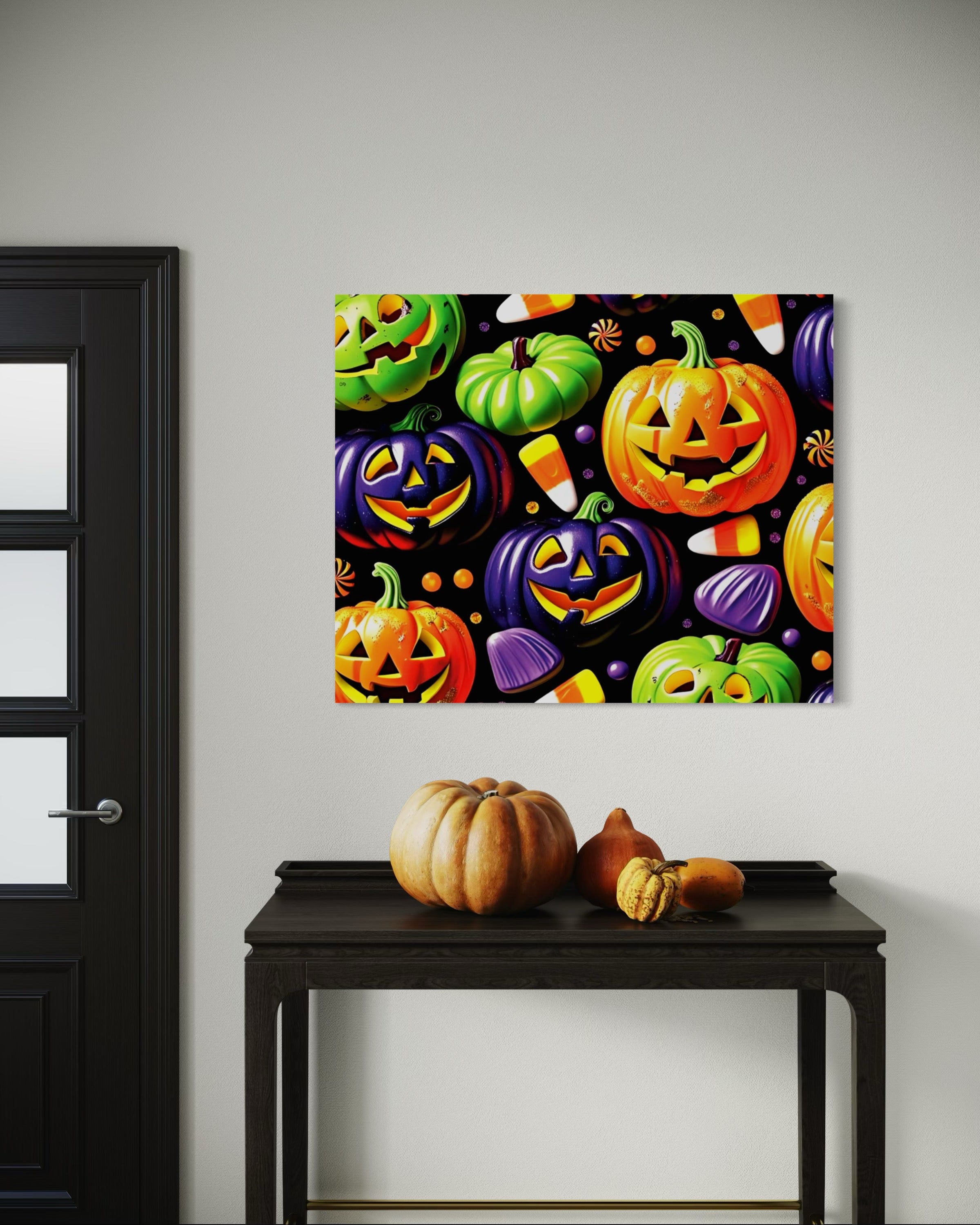 Candy and Pumpkins Pattern on Black