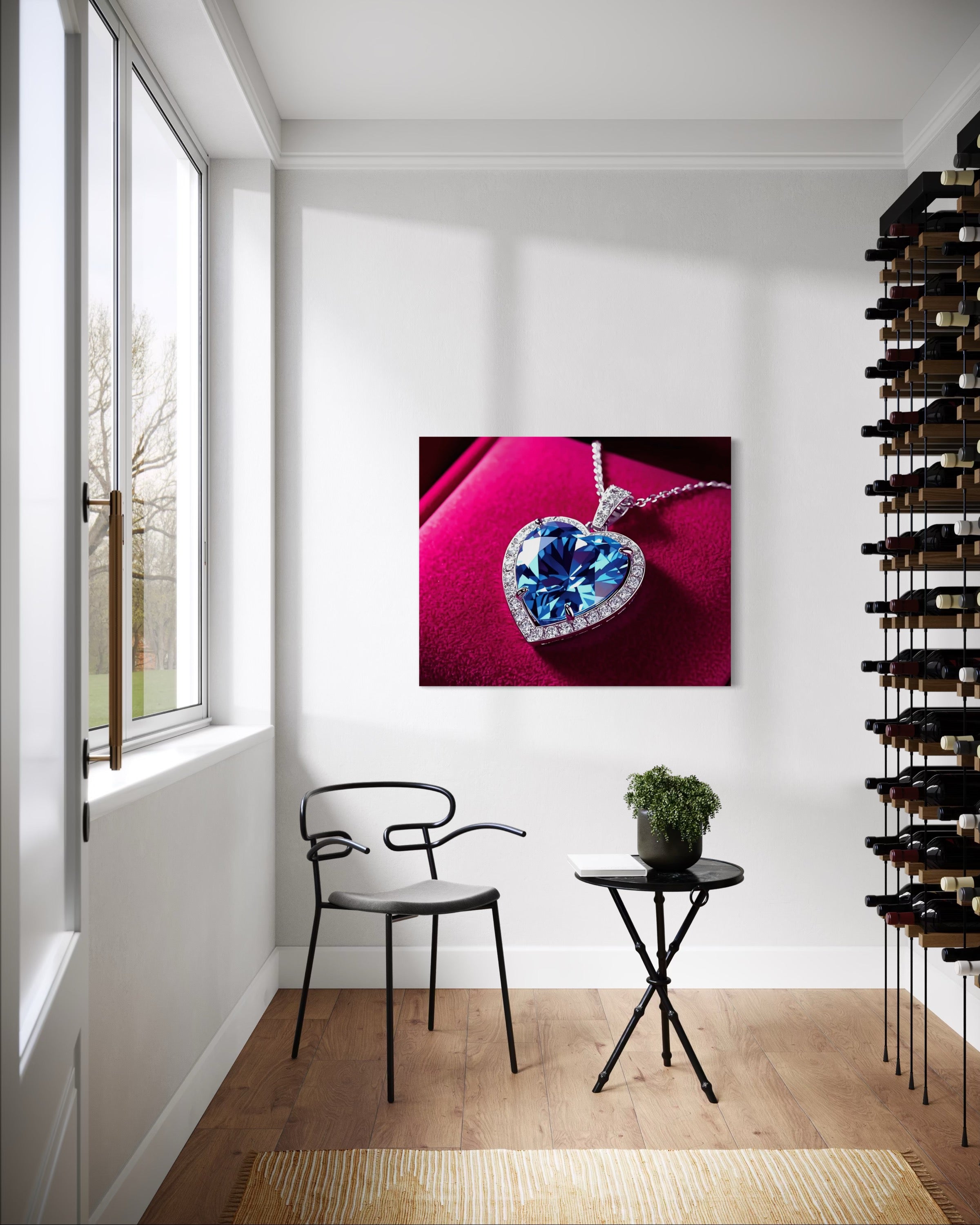 Blue Diamond Heart Necklace on Pink Velvet Museum Print