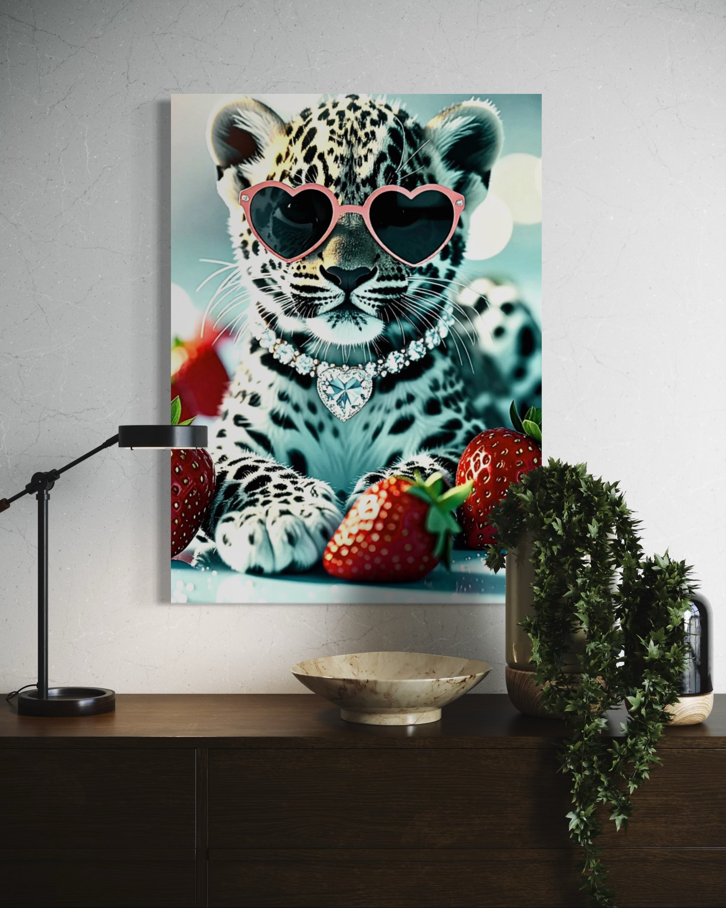 Leopard Cub with Diamond Necklace & Heart Sunglasses