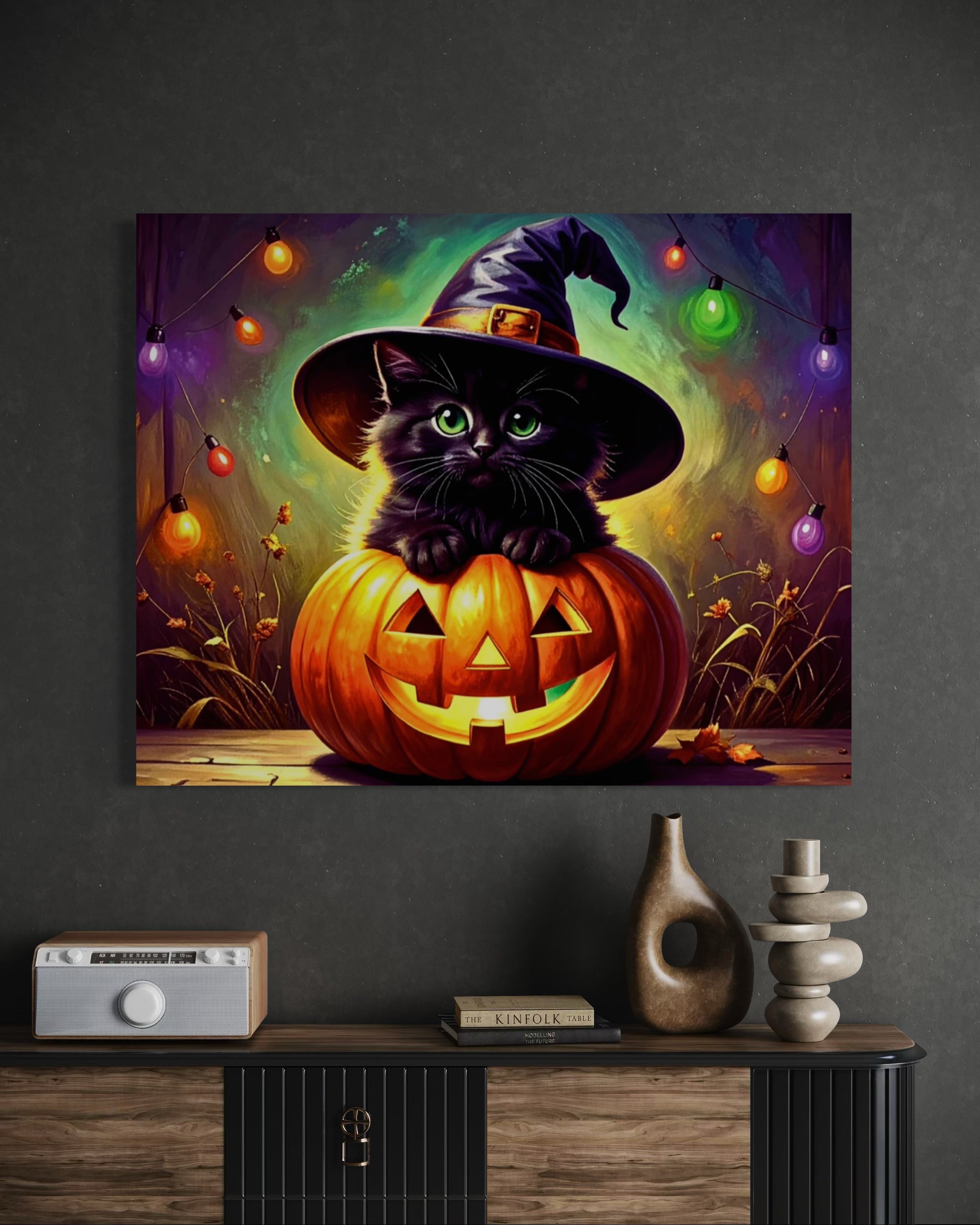 Kitten in Jack O Lantern with Witch Hat