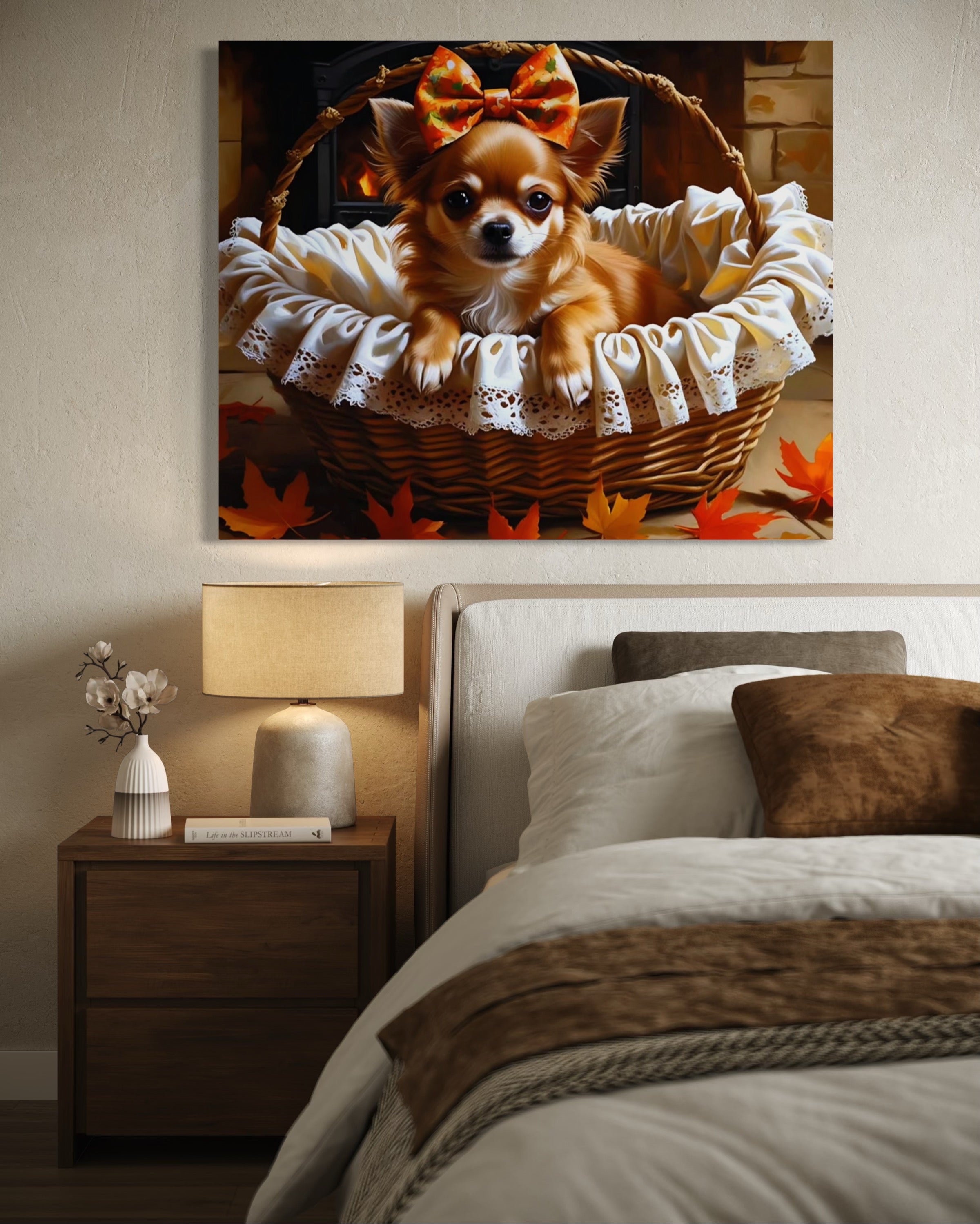 Autumn Chihuahua with Bow in Basket