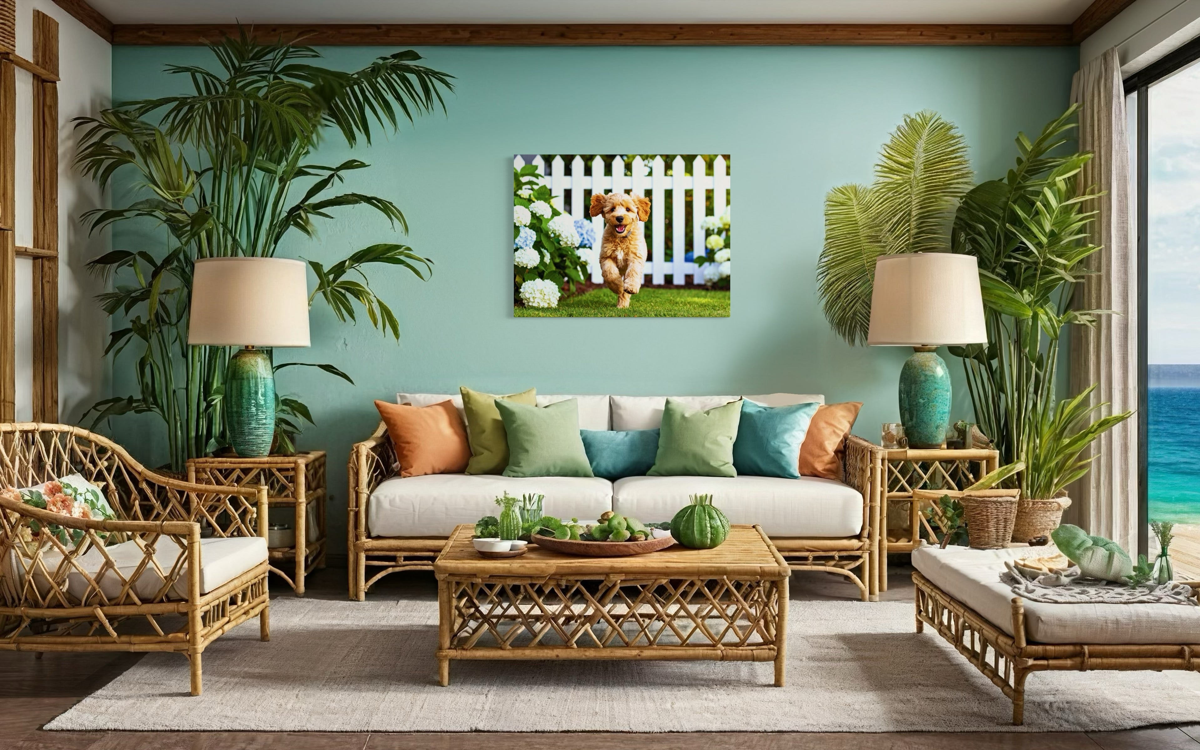 Goldendoodle Puppy Hydrangea Garden Museum Print