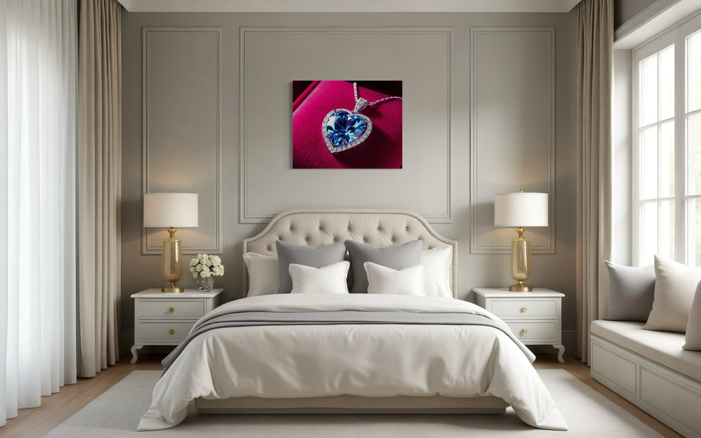 Blue Diamond Heart Necklace on Pink Velvet Museum Print