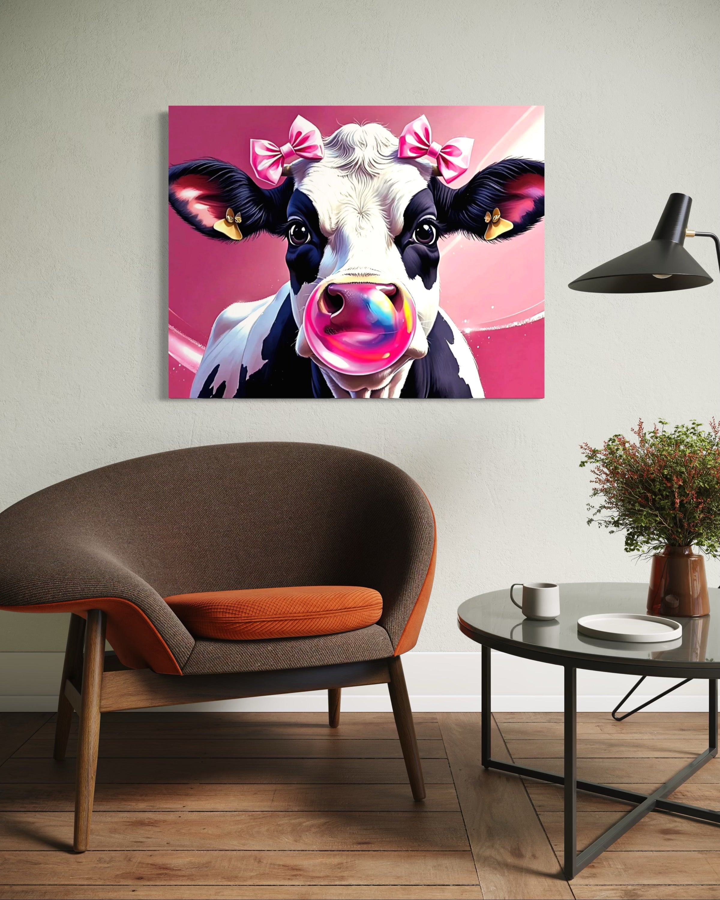 Bubblegum Cow with Bows Museum Print
