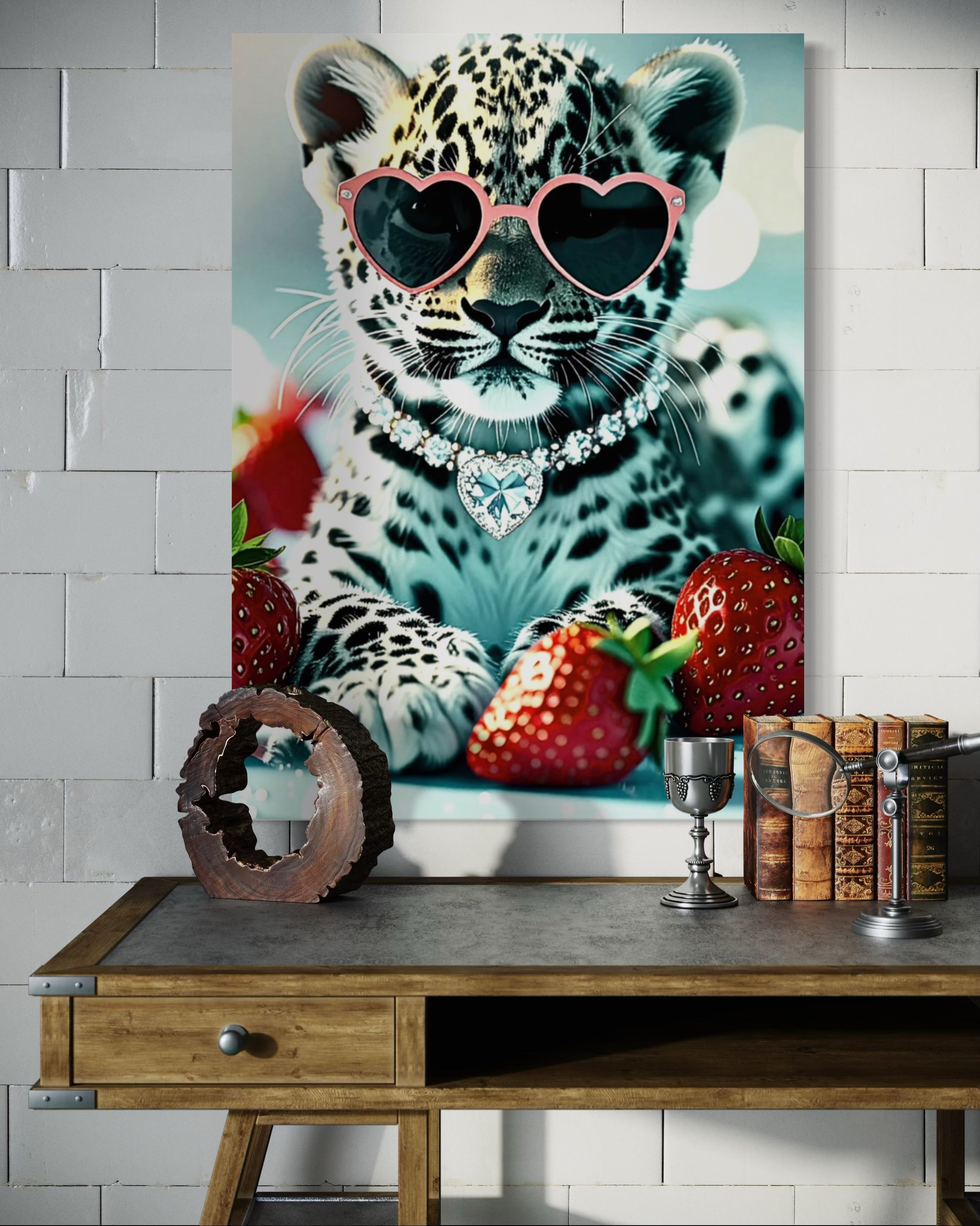 Leopard Cub with Diamond Necklace & Heart Sunglasses