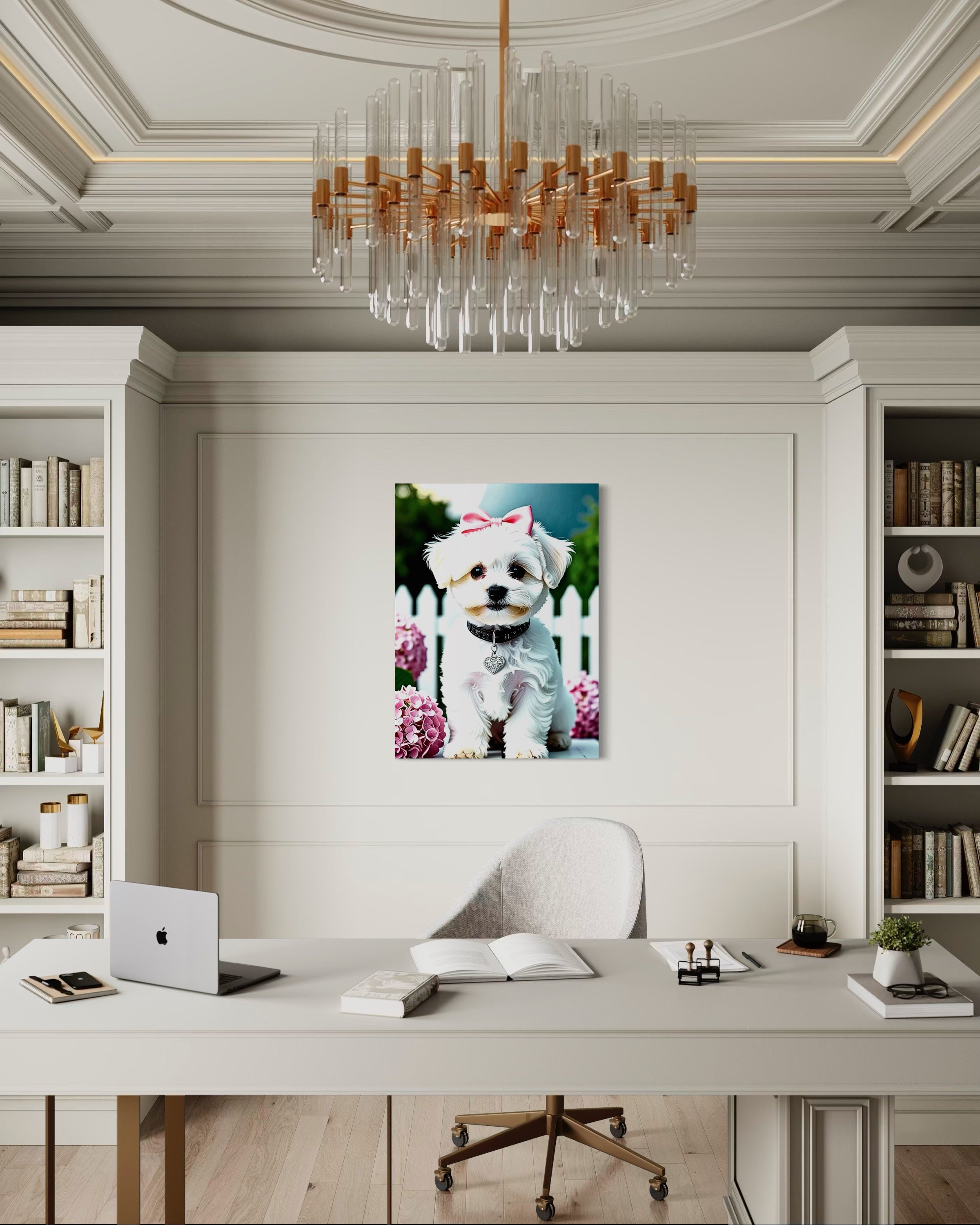 Baby Maltese with Hydrangeas