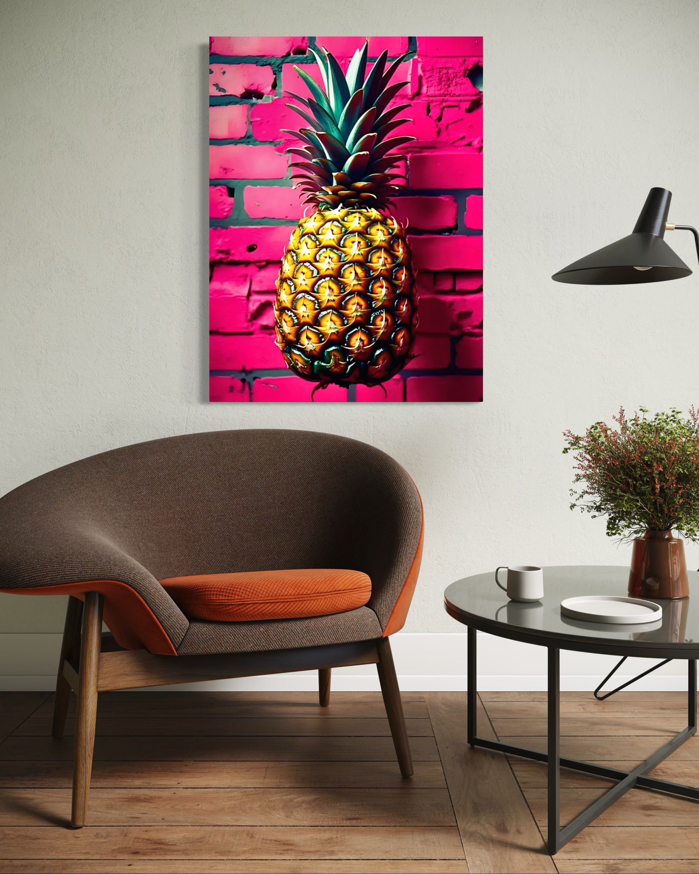 Vibrant Pineapple with Hot Pink Brick Background