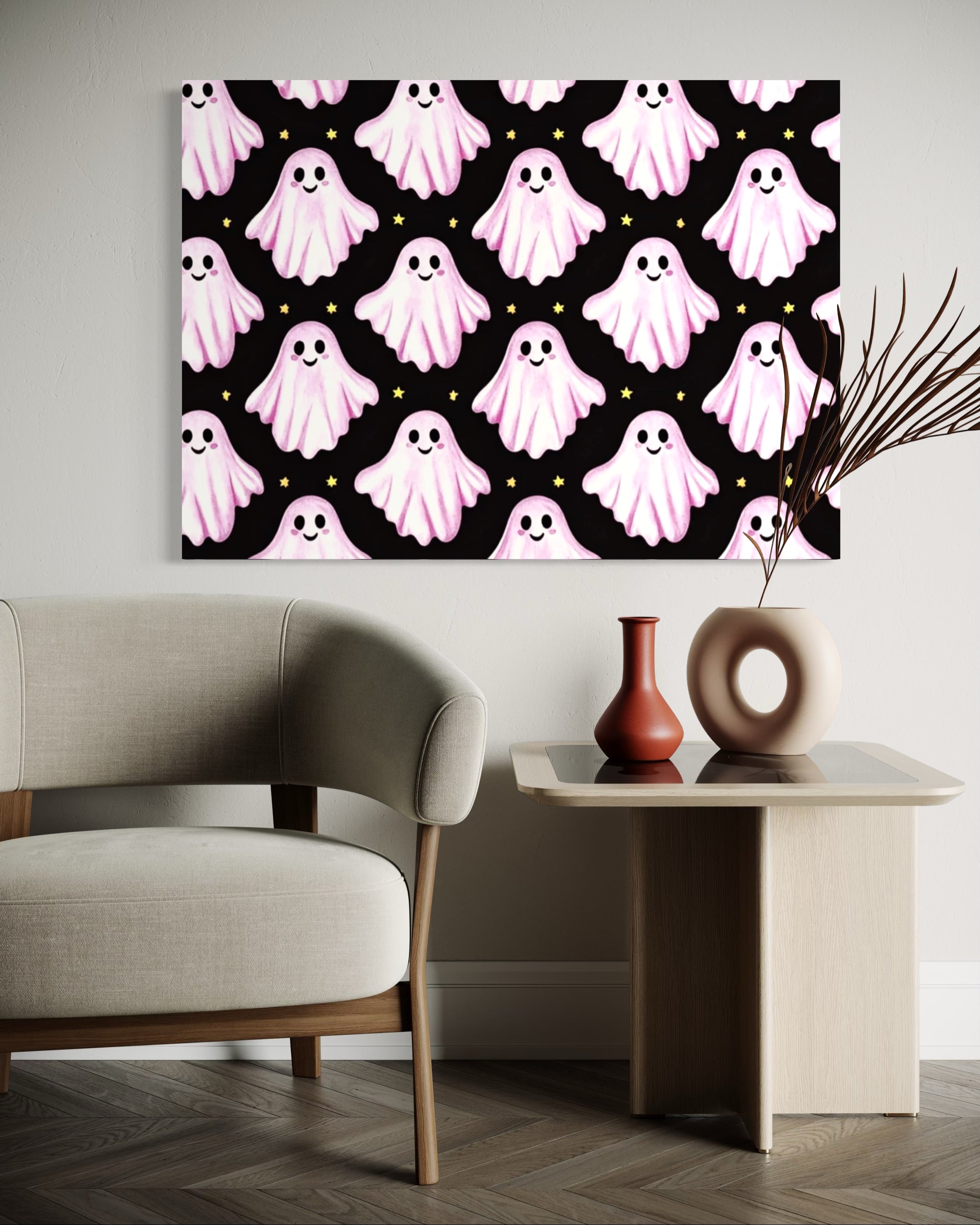 Pink Ghost Pattern on Black