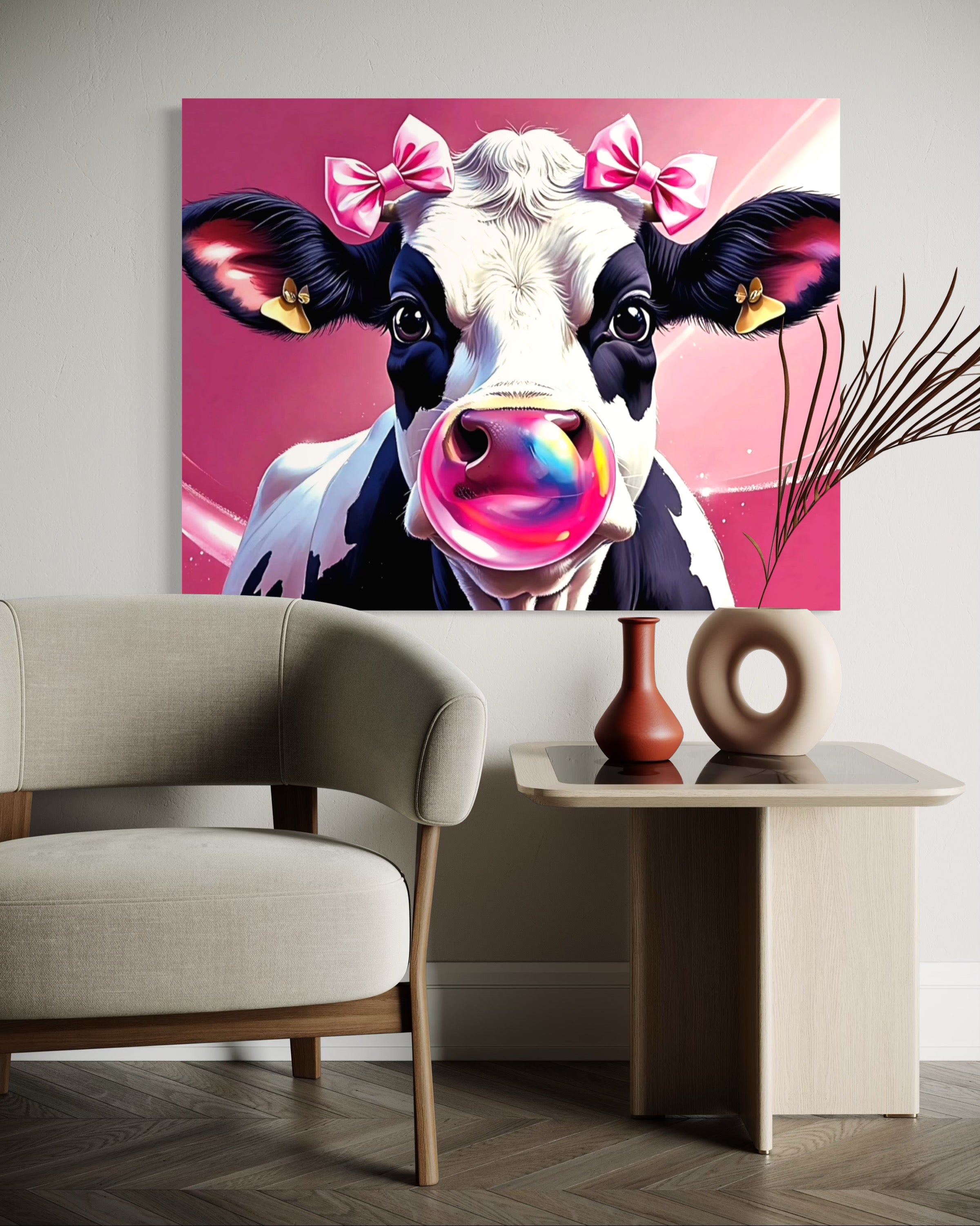 Bubblegum Cow with Bows Museum Print