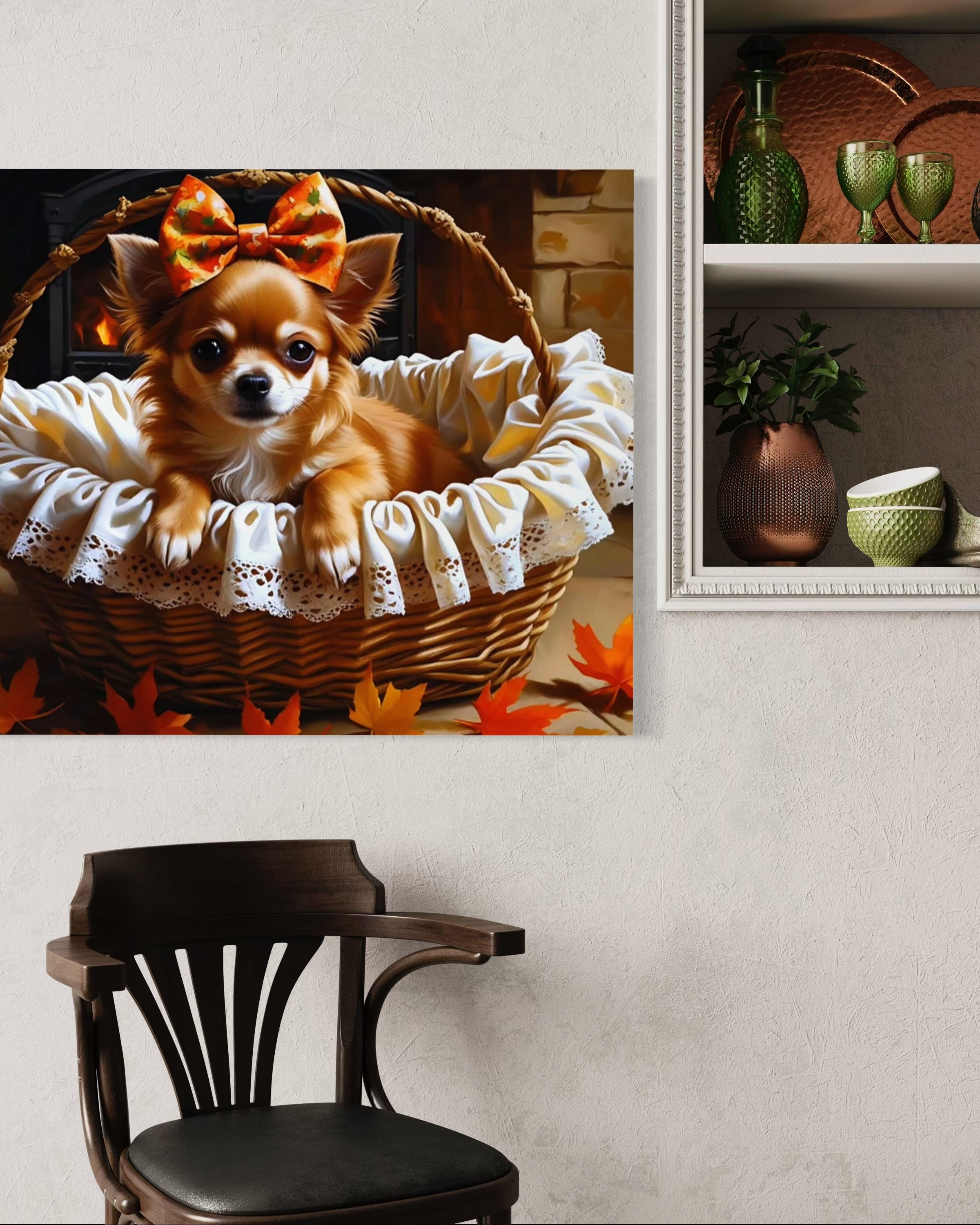 Autumn Chihuahua with Bow in Basket