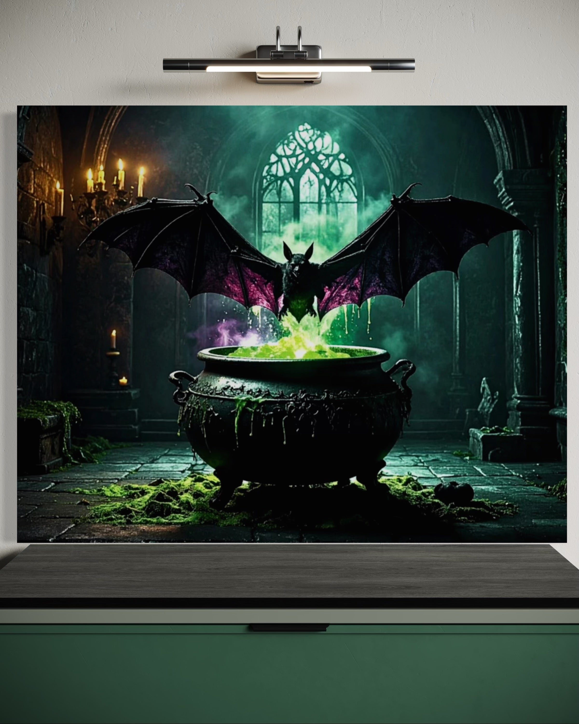 Bat over Bubbling Cauldron