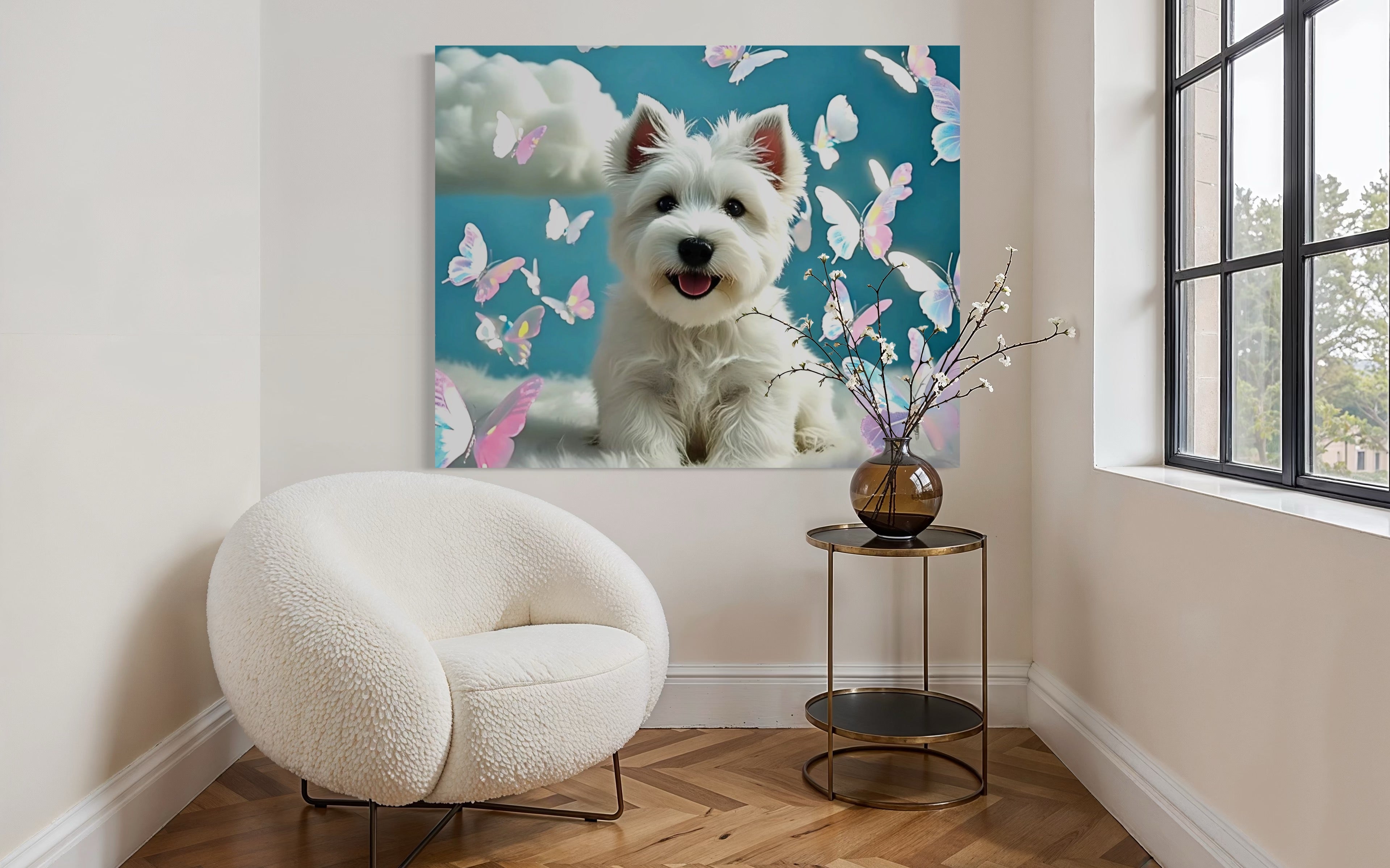 Westie Puppy with Holographic Butterflies