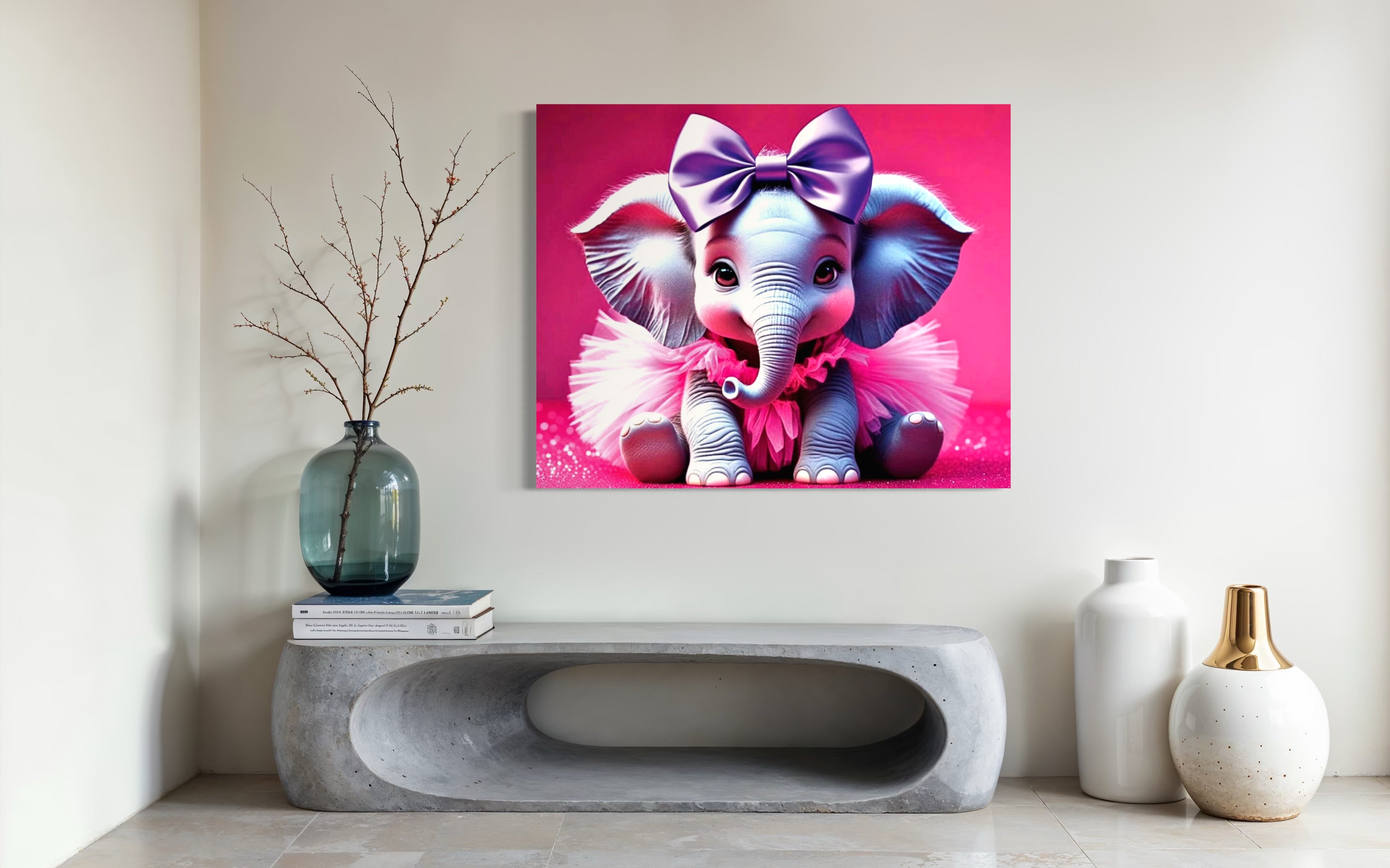 Baby Girl Elephant with a tutu and Bow Museum Print