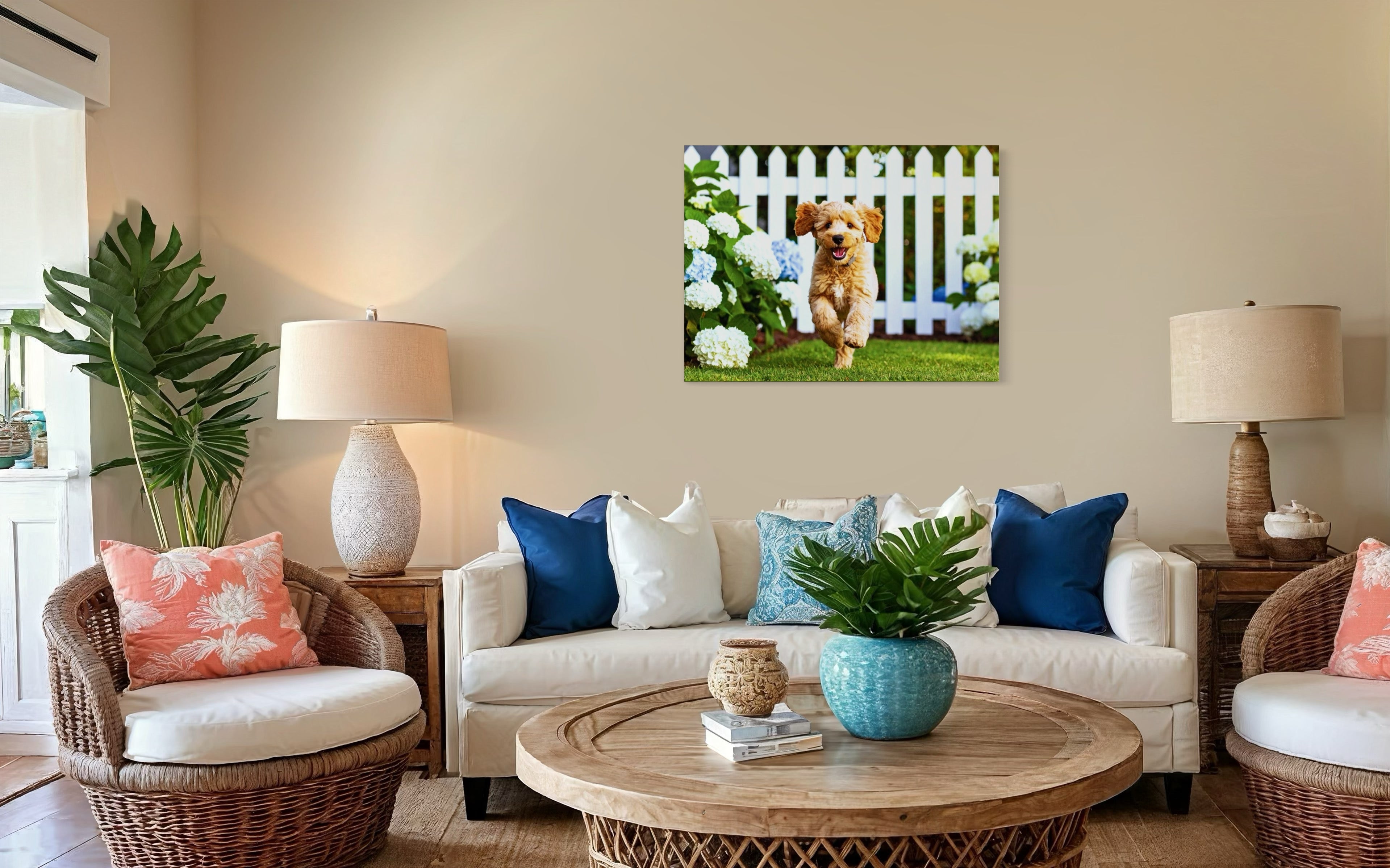 Goldendoodle Puppy Hydrangea Garden Museum Print