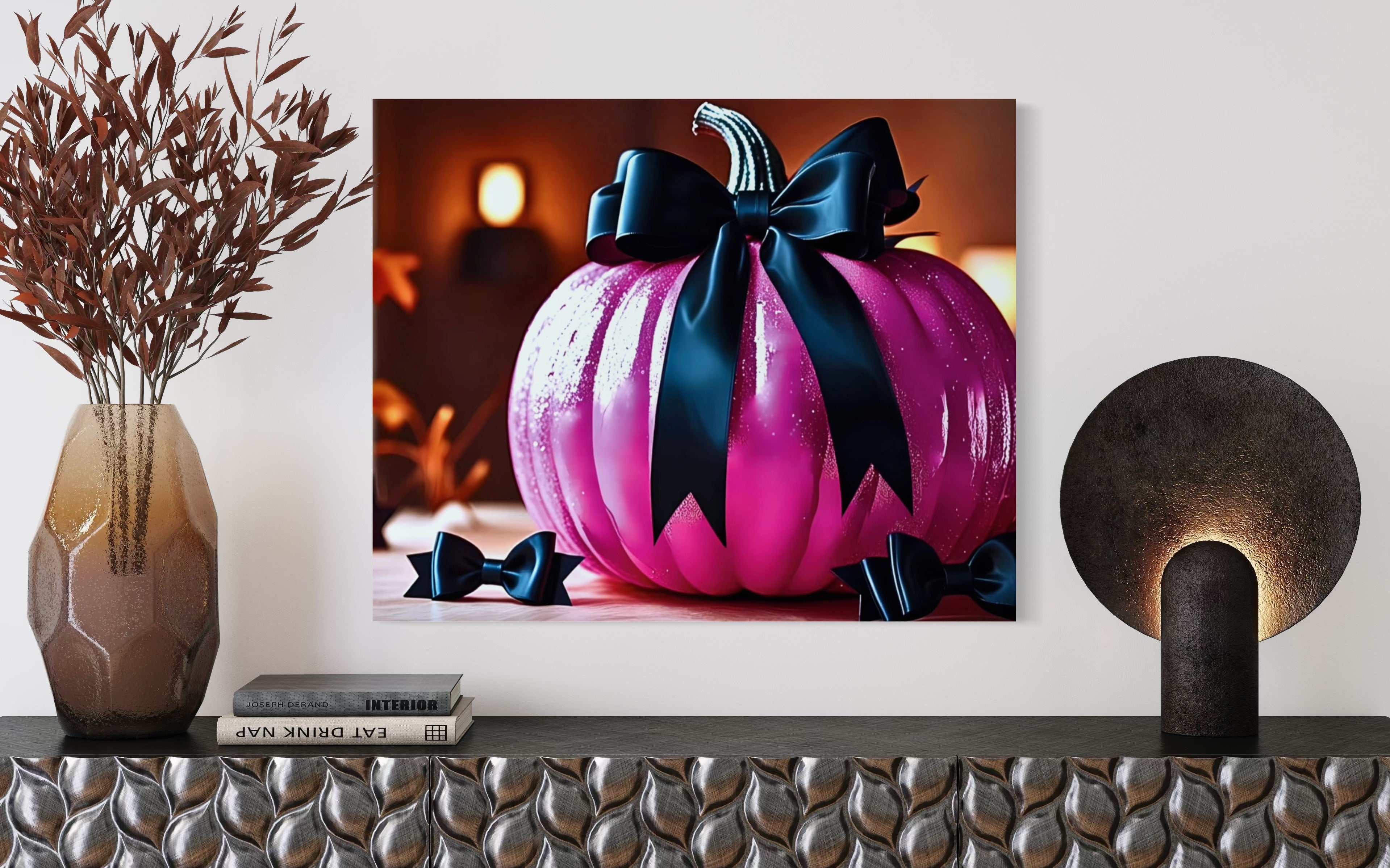Hot Pink Pumpkin with Black Satin Bow Museum Print