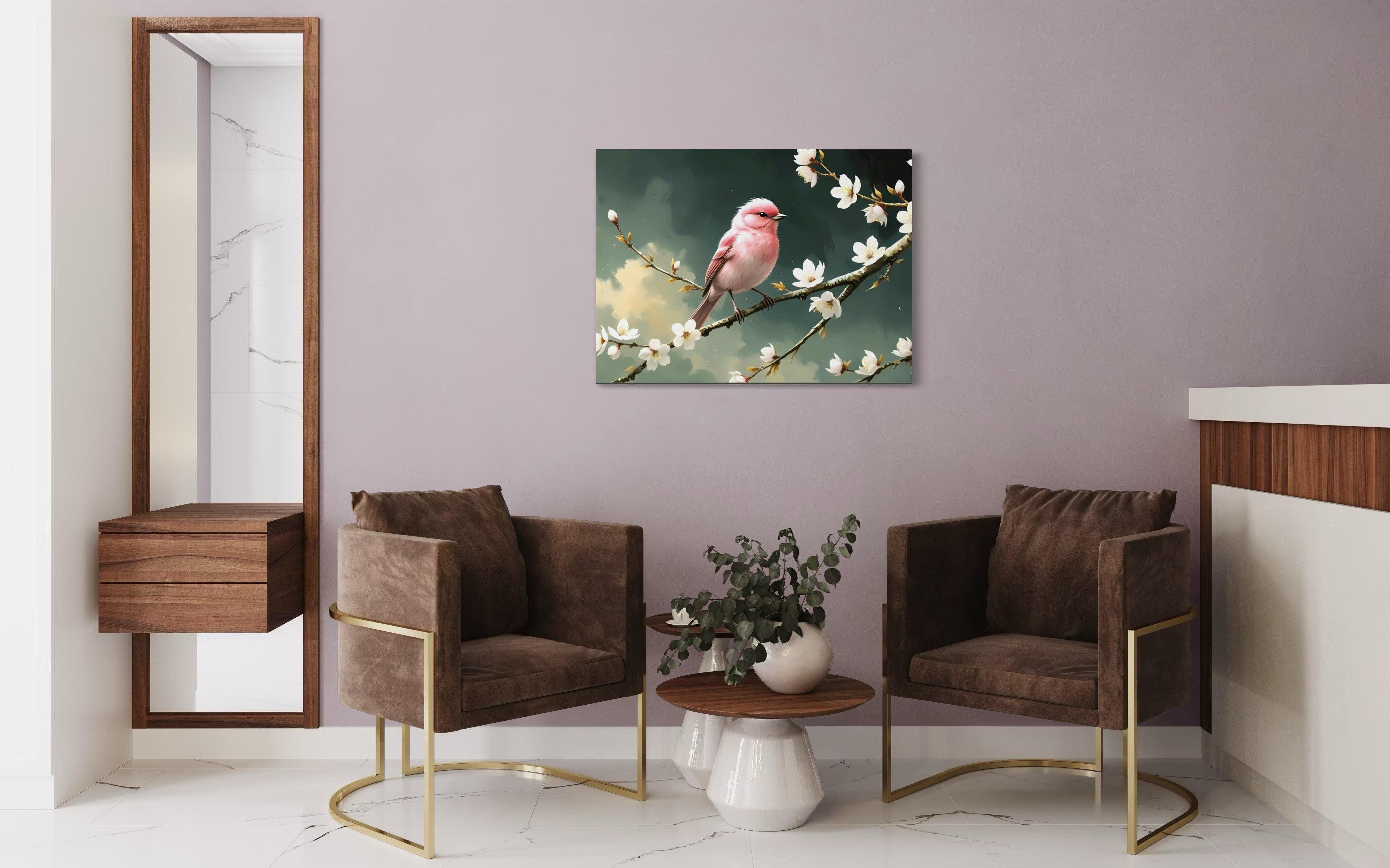 Bubblegum Bird with Blossoms Museum Print