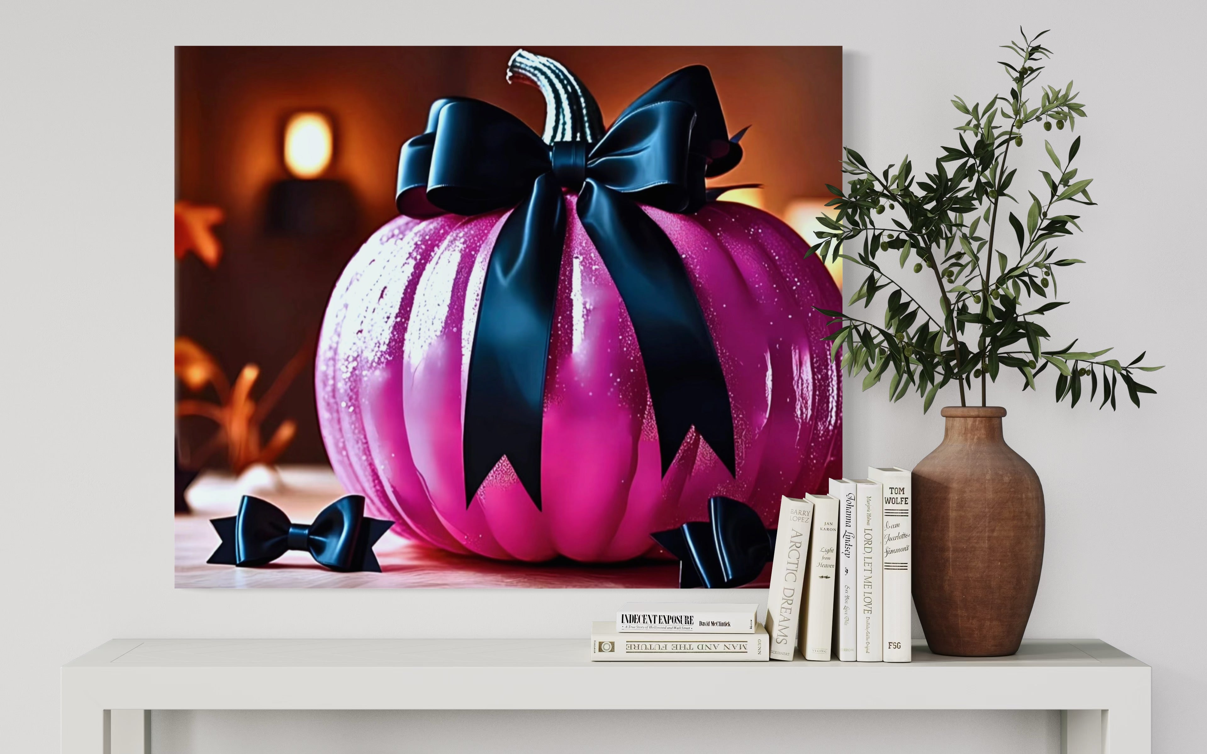 Hot Pink Pumpkin with Black Satin Bow Museum Print