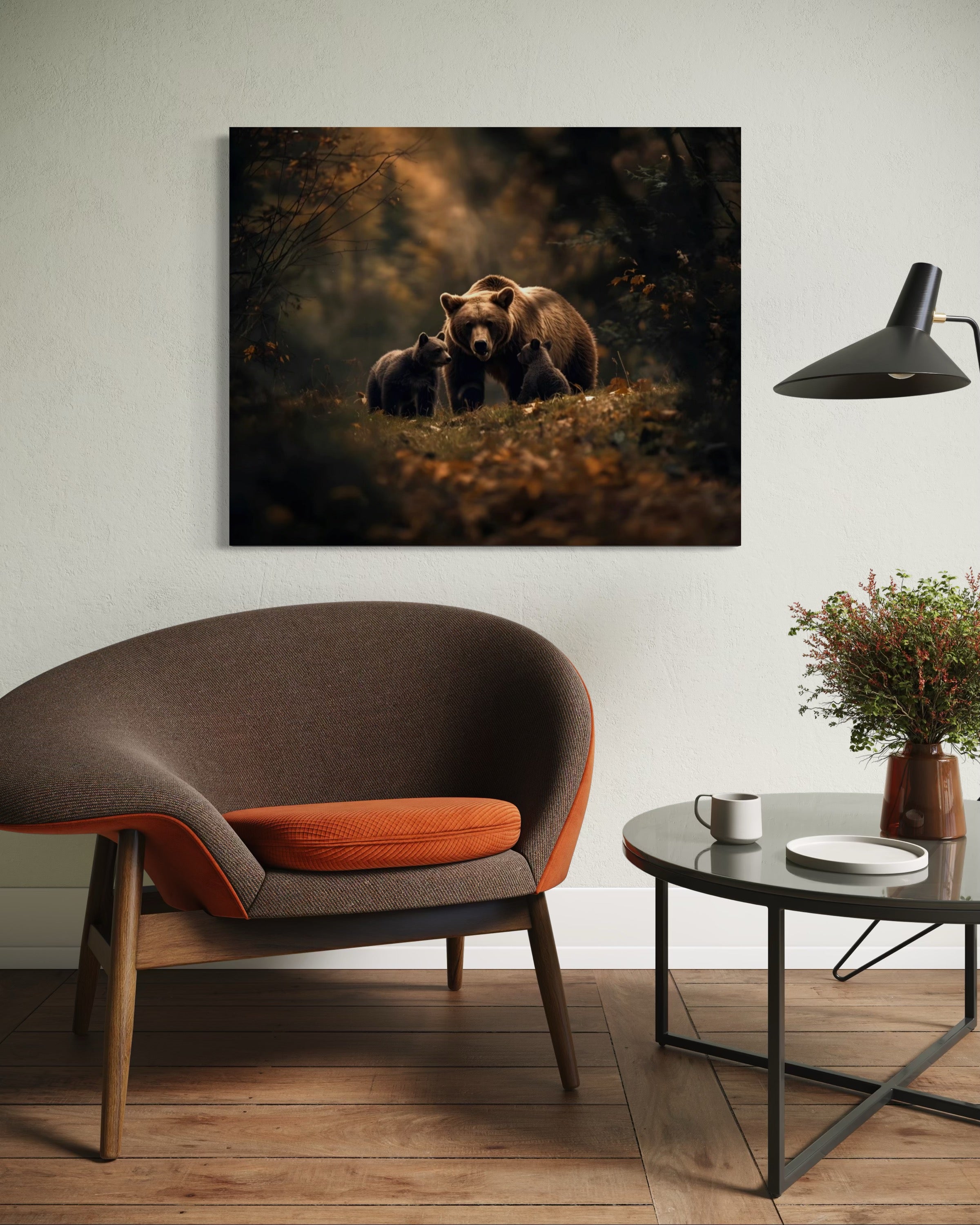 Brown Bear and Cubs Autumn in Alaska Museum Print