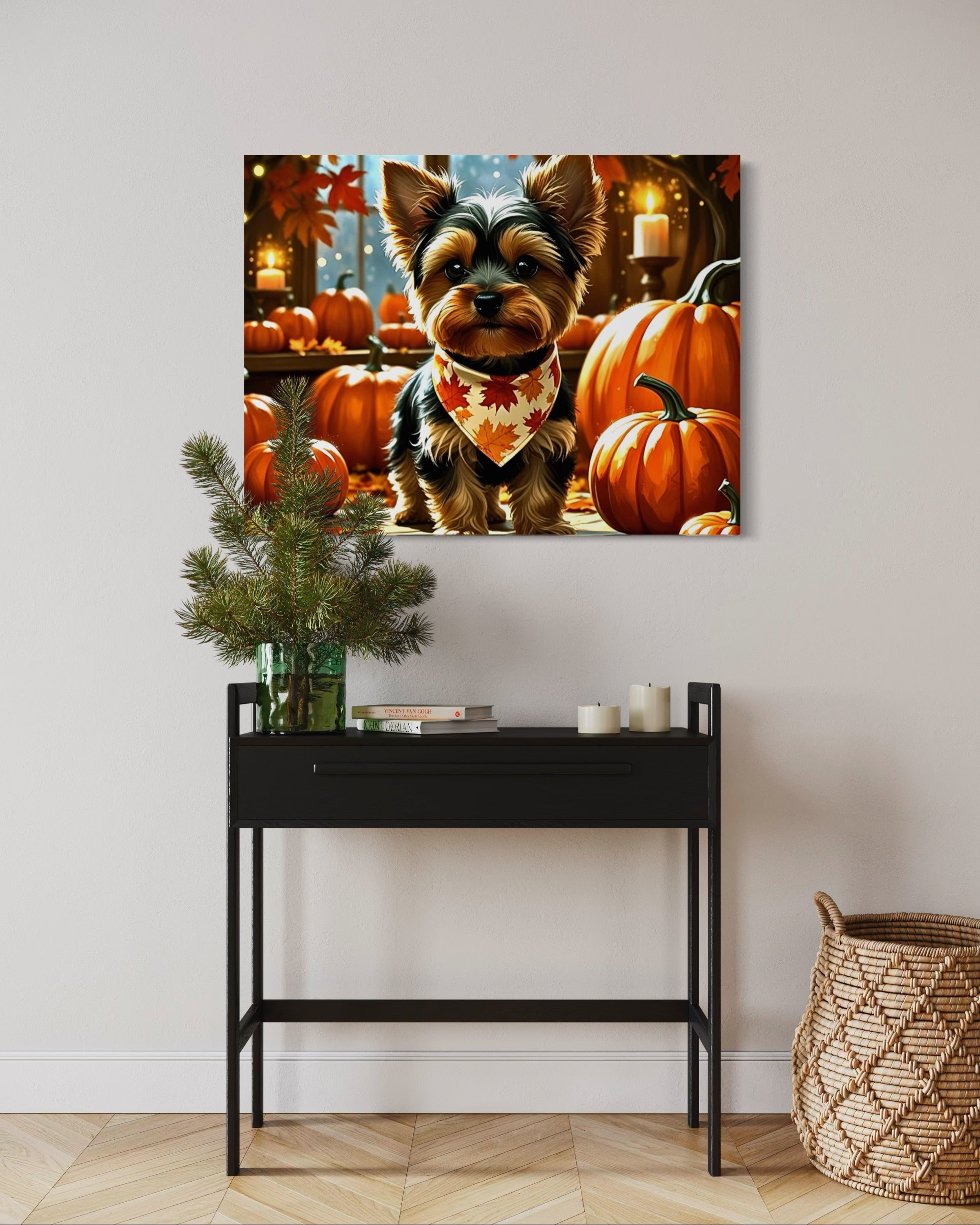 Yorkie cozy in the Fall