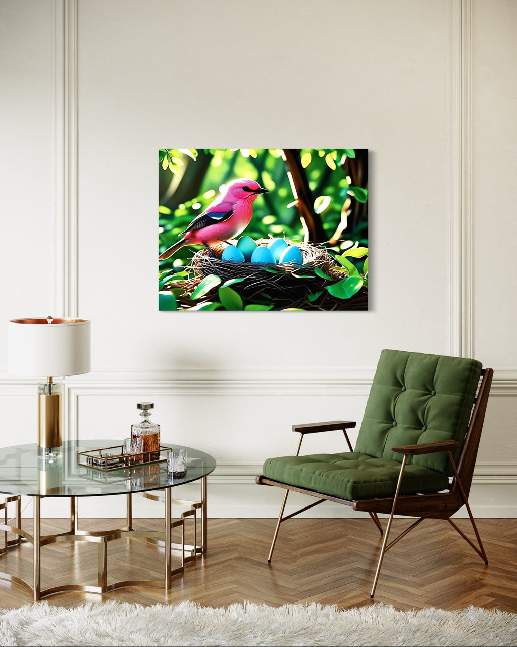 Bubblegum Bird with Blue Egg Nest Museum Print