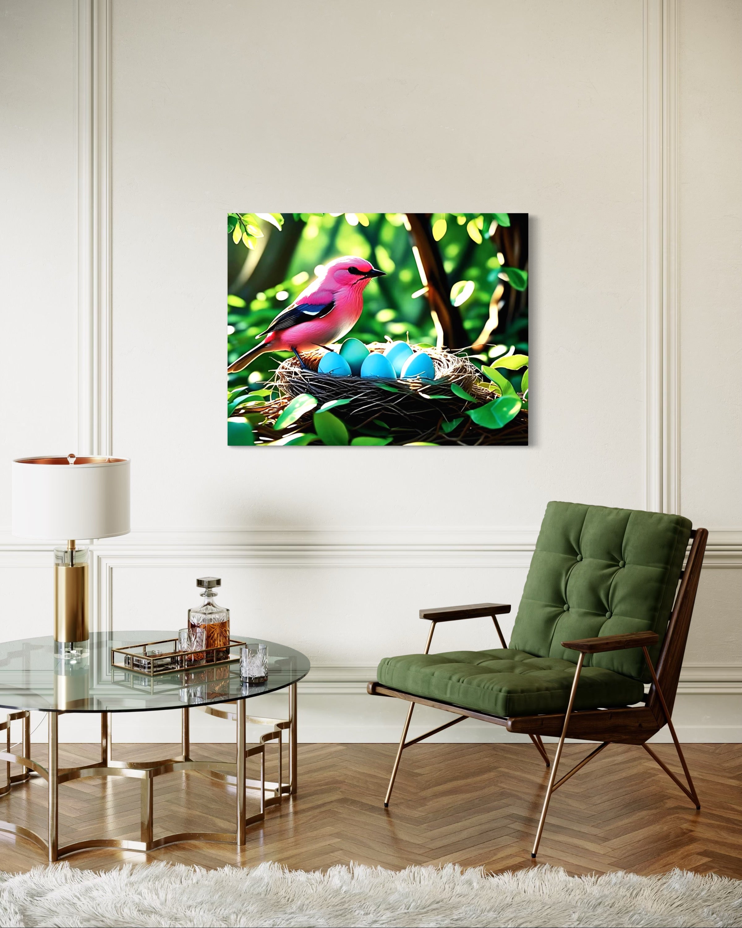 Bubblegum Bird with Blue Egg Nest Museum Print