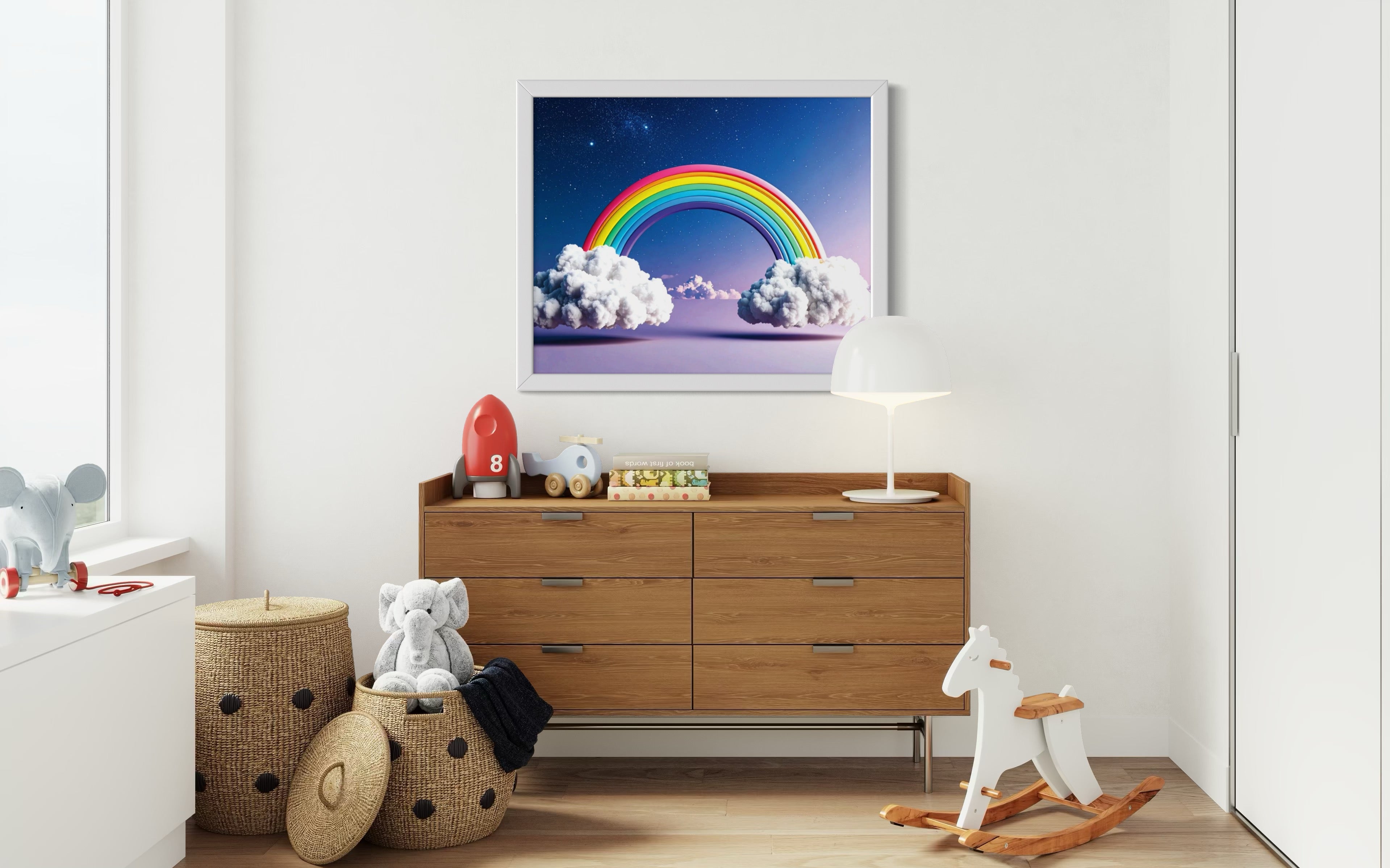Floating Rainbow with Clouds Museum Print