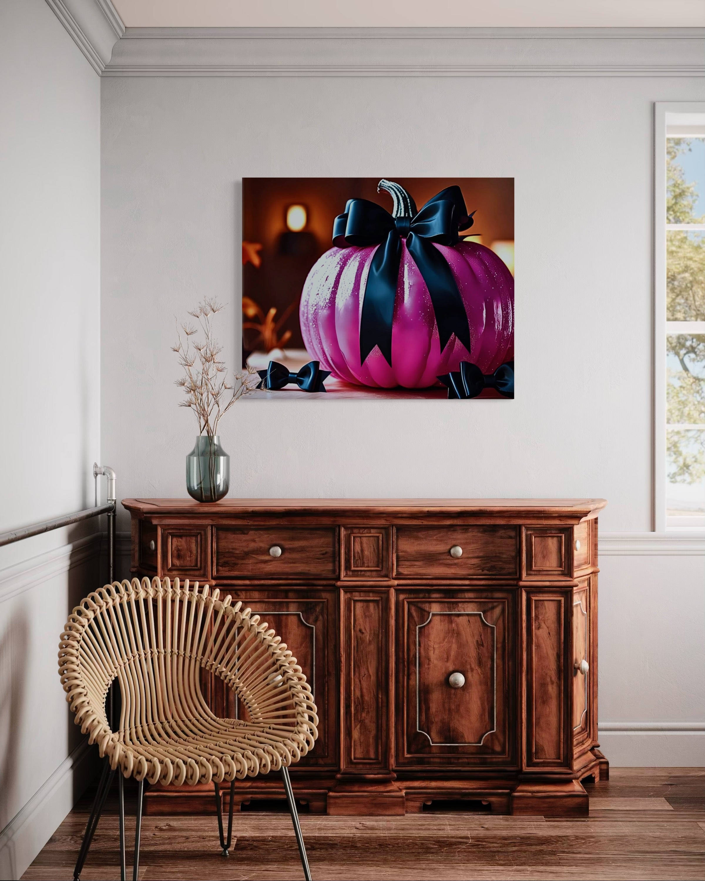 Hot Pink Pumpkin with Black Satin Bow Museum Print