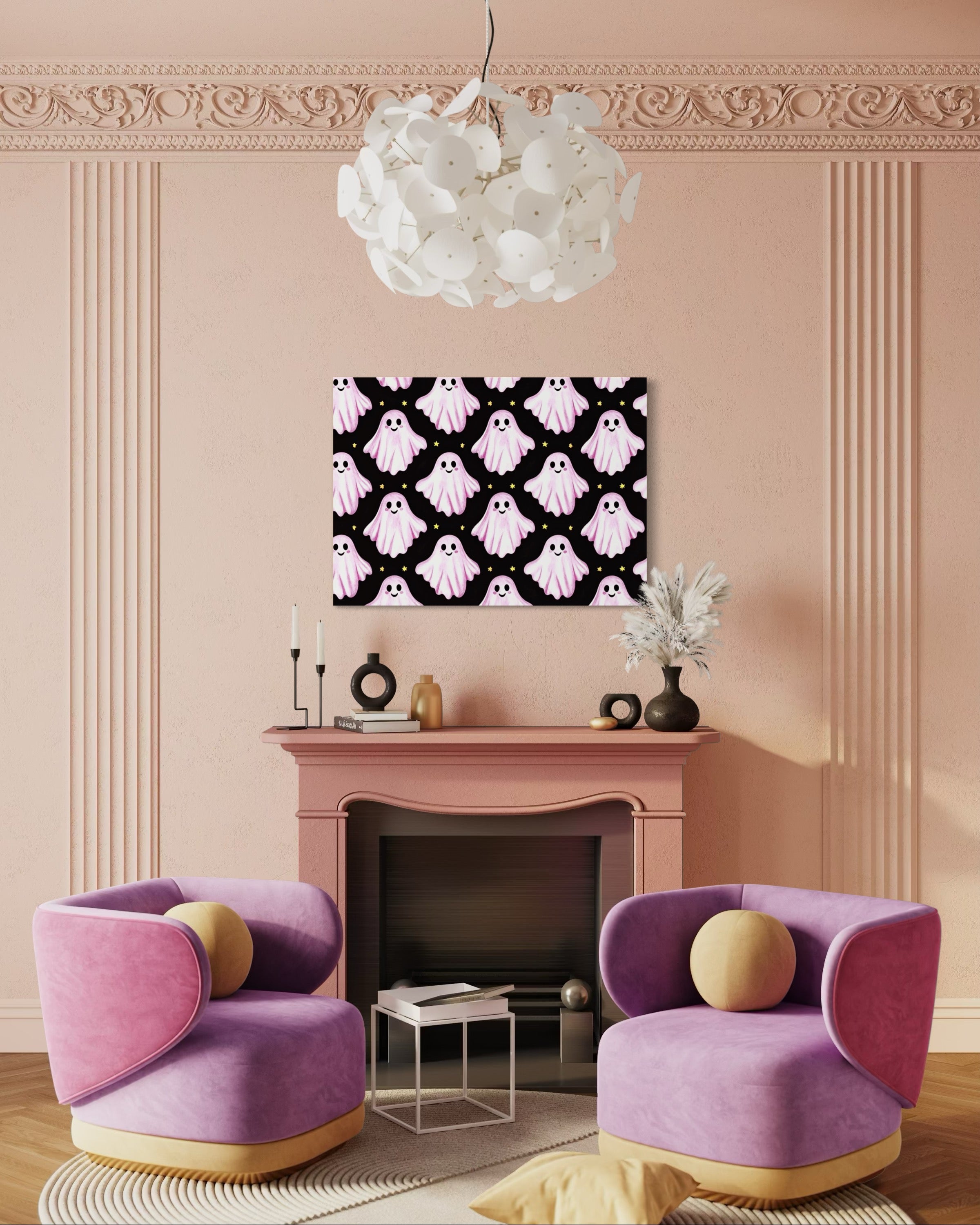 Pink Ghost Pattern on Black