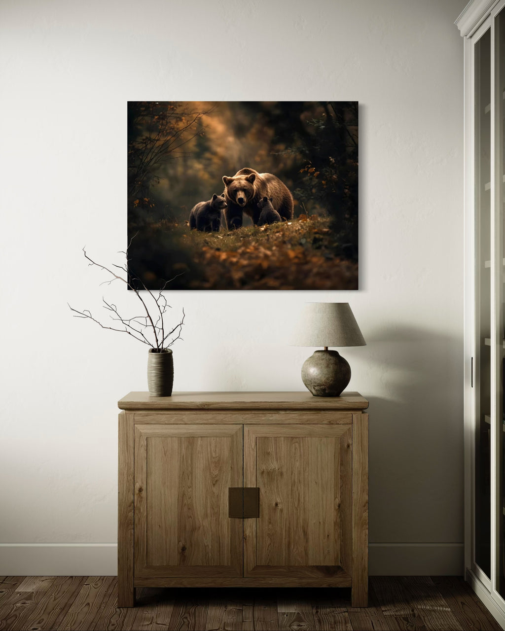 Brown Bear and Cubs Autumn in Alaska Museum Print