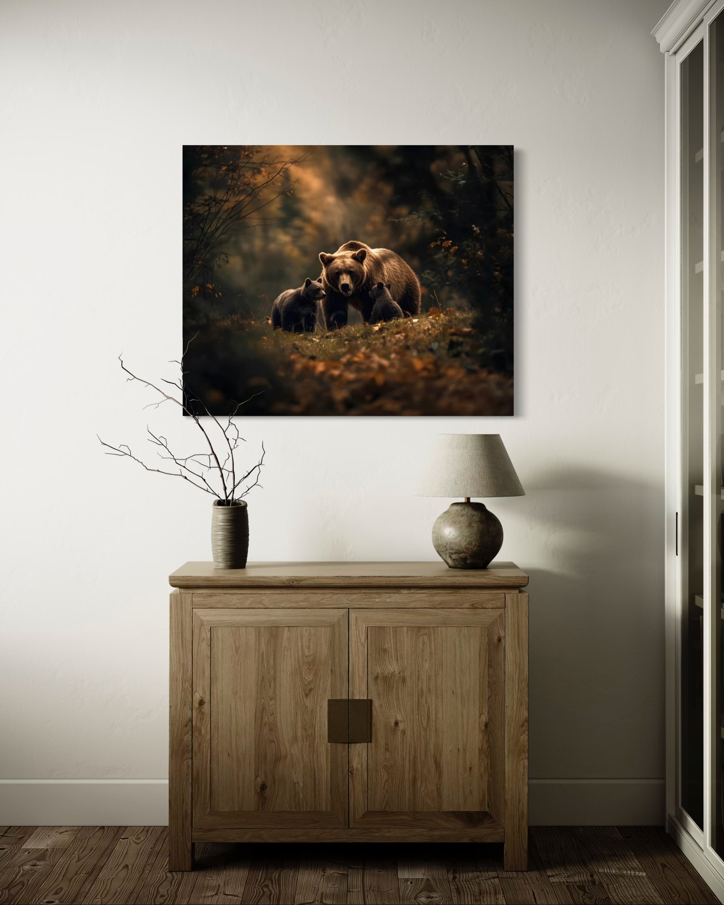 Brown Bear and Cubs Autumn in Alaska Museum Print