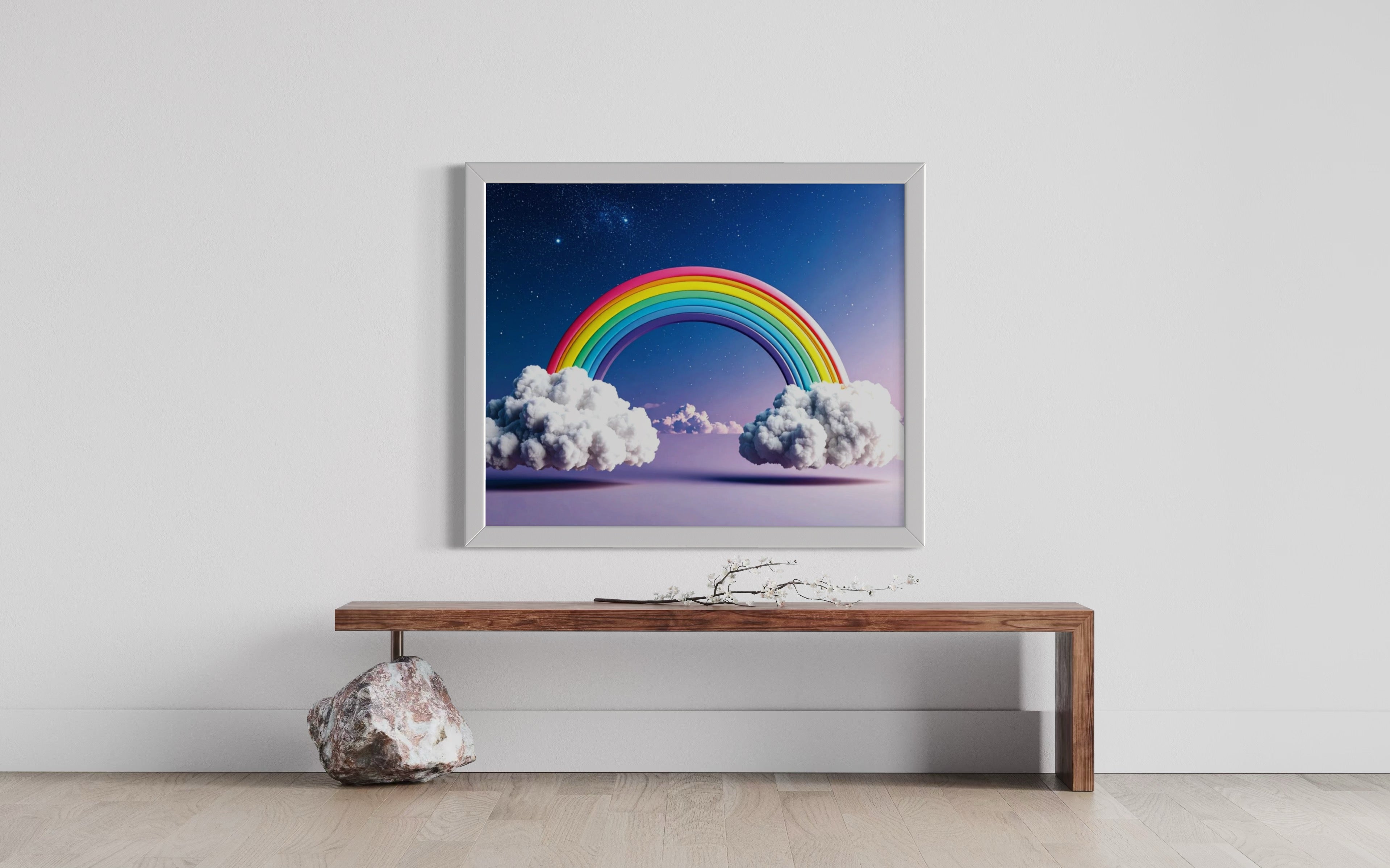 Floating Rainbow with Clouds Museum Print