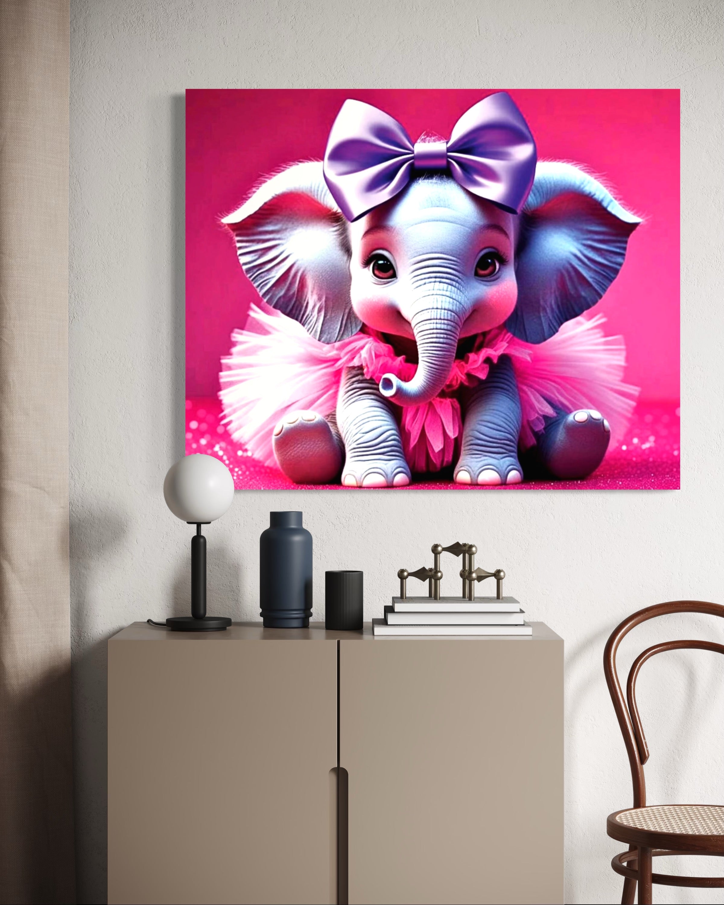 Baby Girl Elephant with a tutu and Bow Museum Print