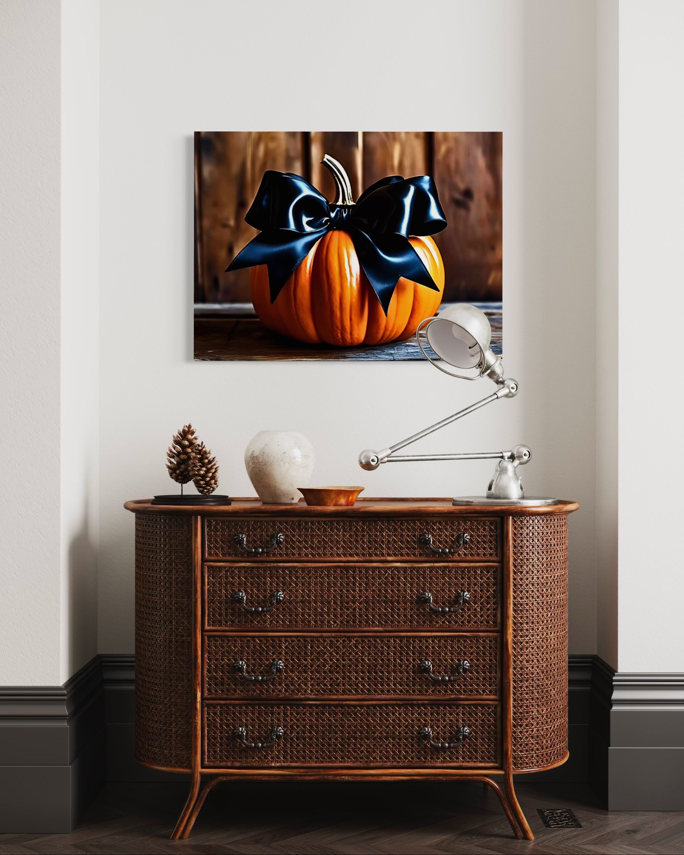 Pumpkin with Black Satin Bow