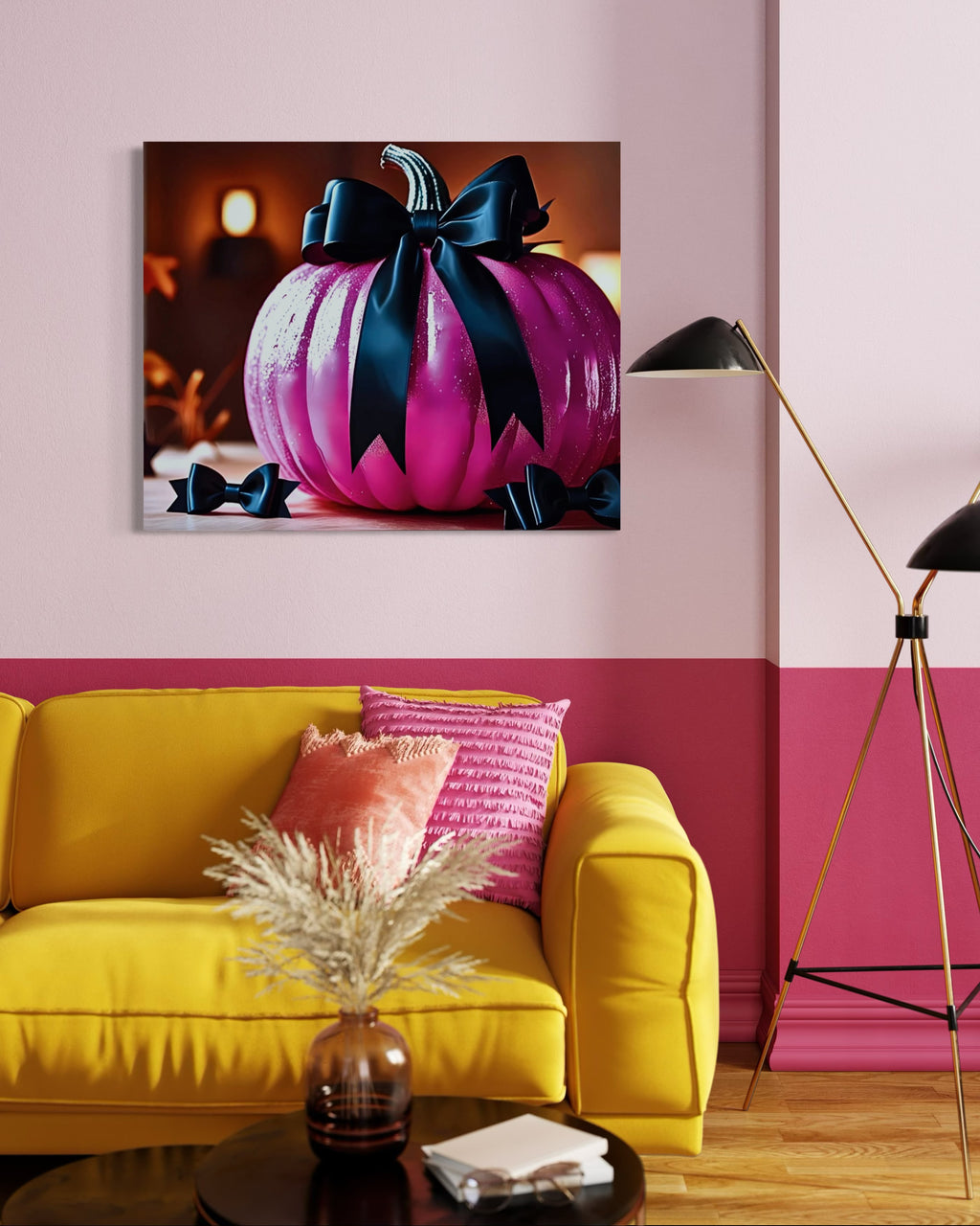 Hot Pink Pumpkin with Black Satin Bow Museum Print