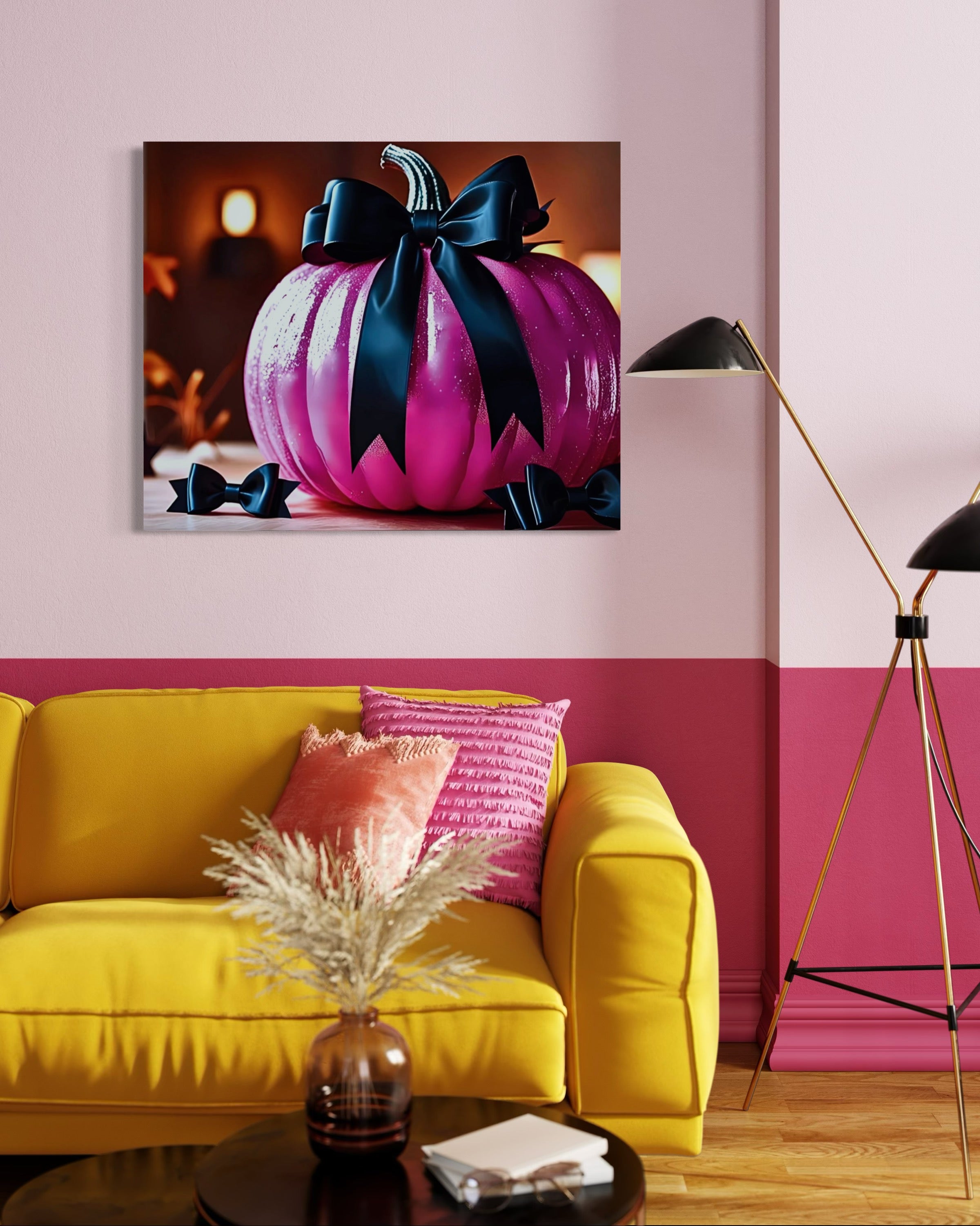 Hot Pink Pumpkin with Black Satin Bow Museum Print
