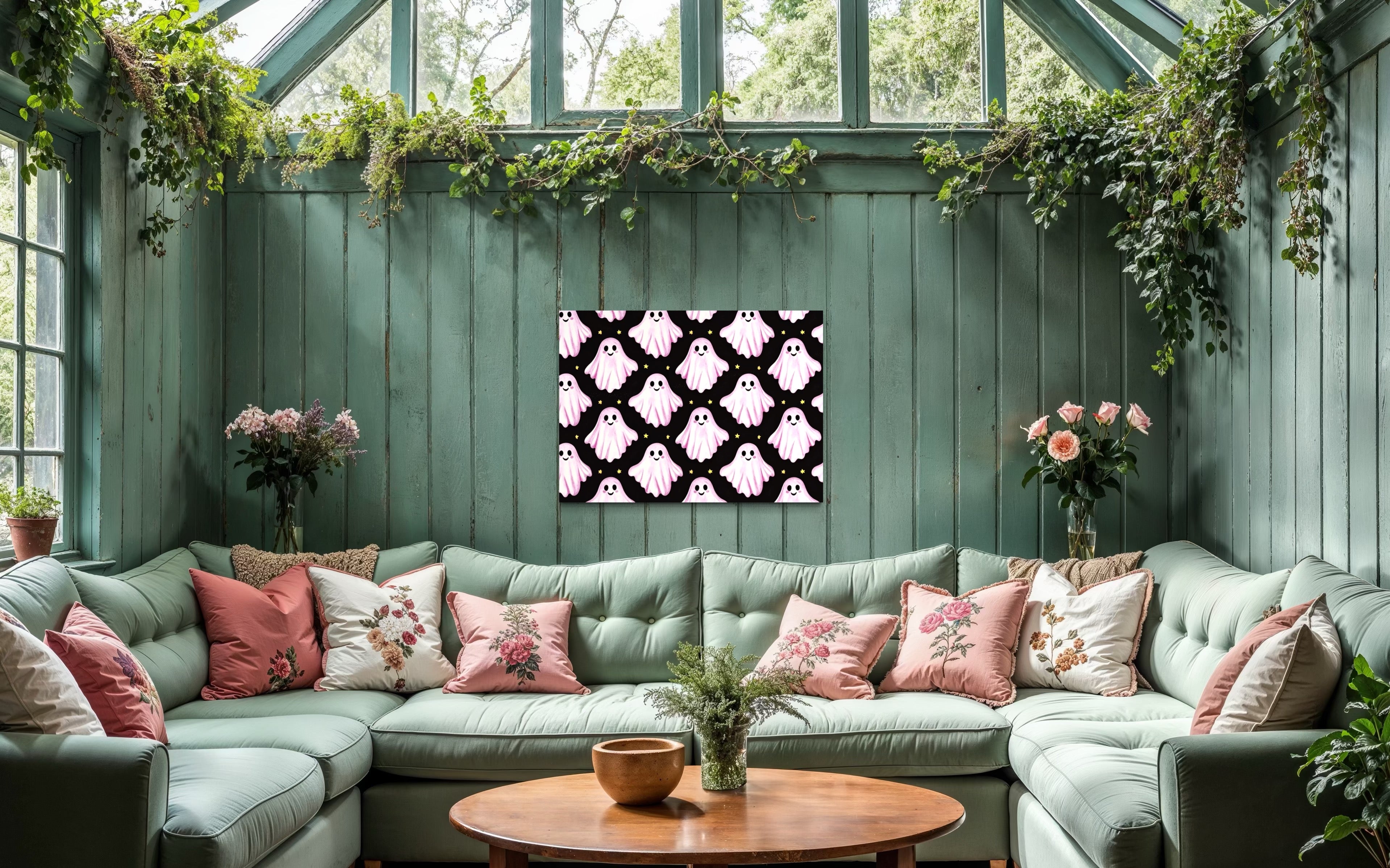 Pink Ghost Pattern on Black