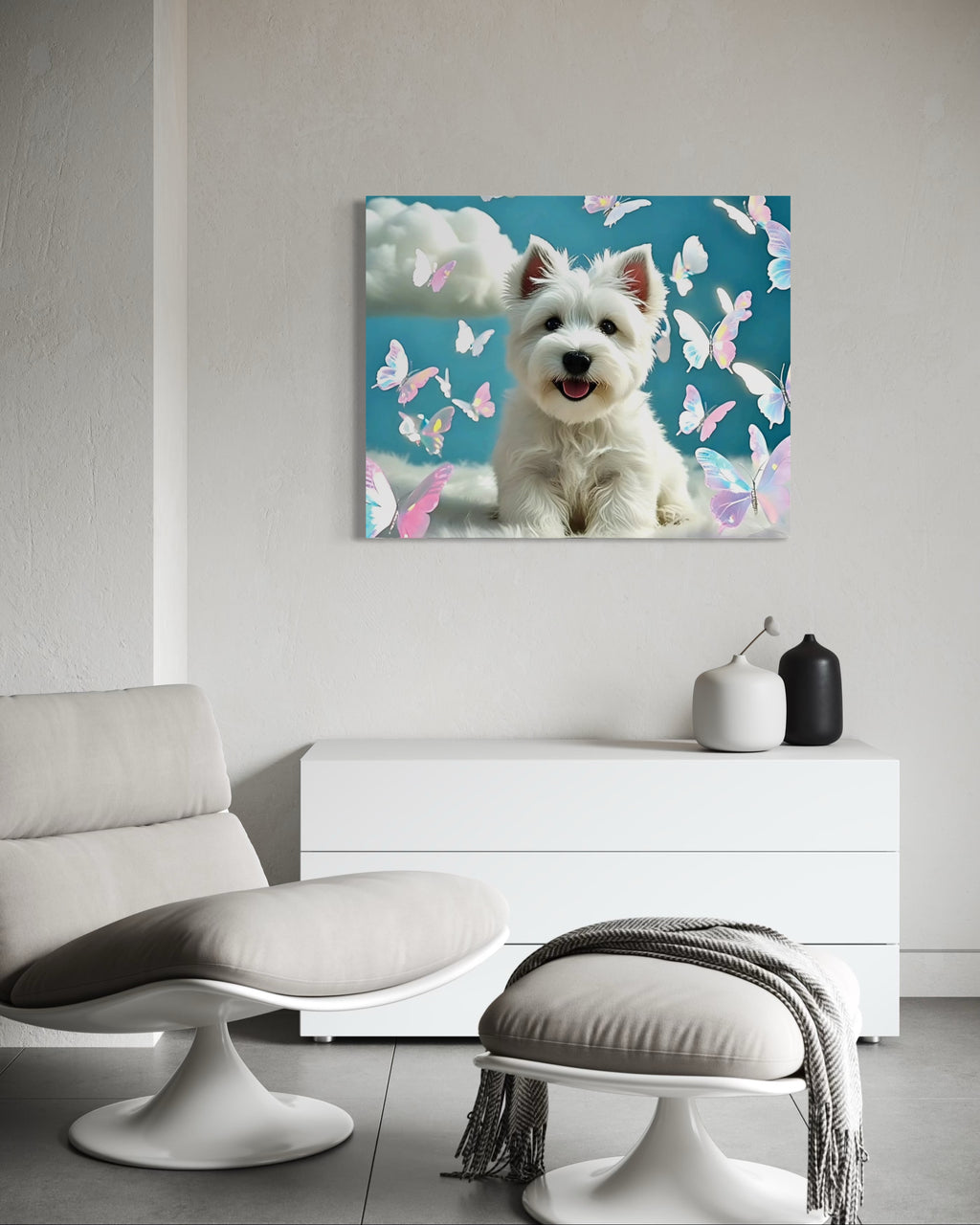 Westie Puppy with Holographic Butterflies